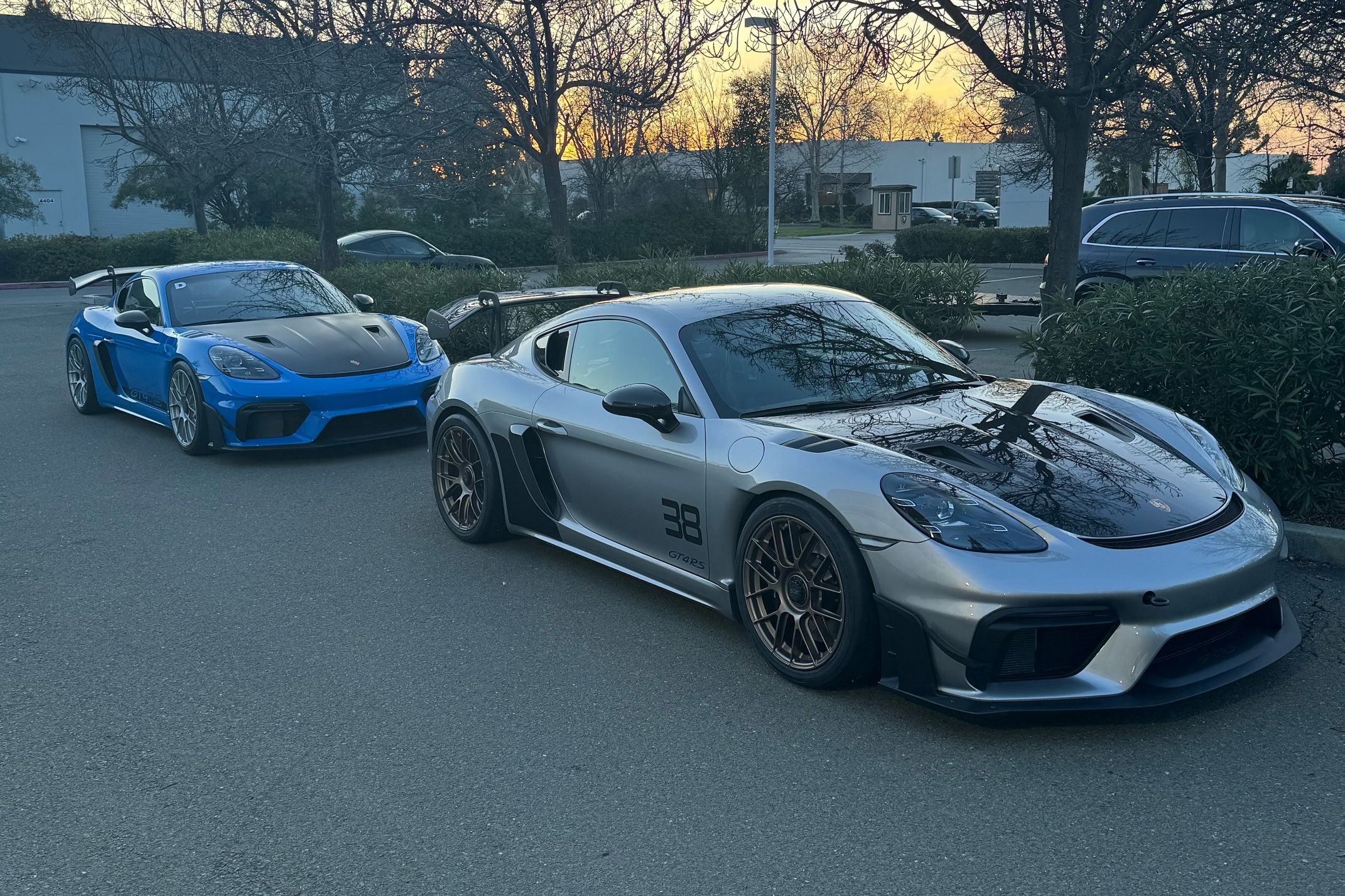 Silver Porsche 718 Cayman GT4 RS with 19" EC-7RS Apex wheels in Custom Finish