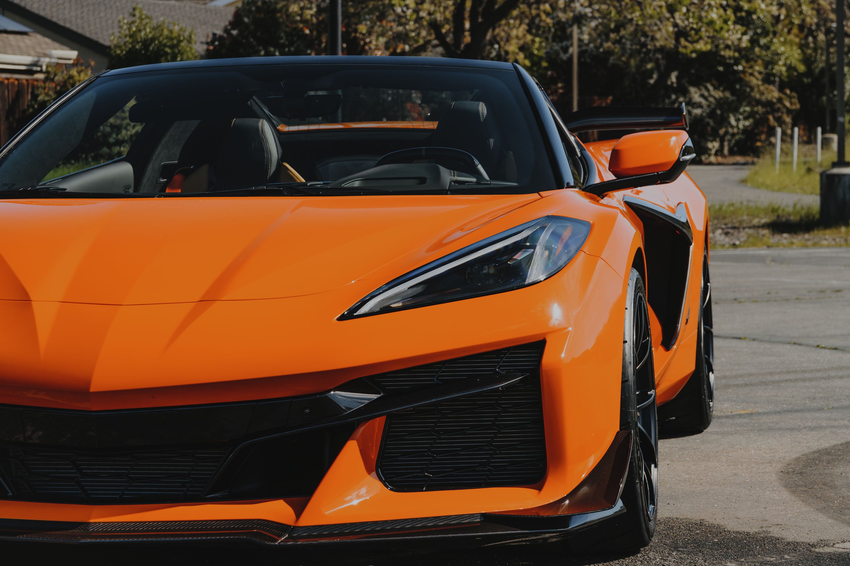 Orange Chevrolet C8 Corvette Z06 with 19" VS-5RS Apex wheels in Satin Black