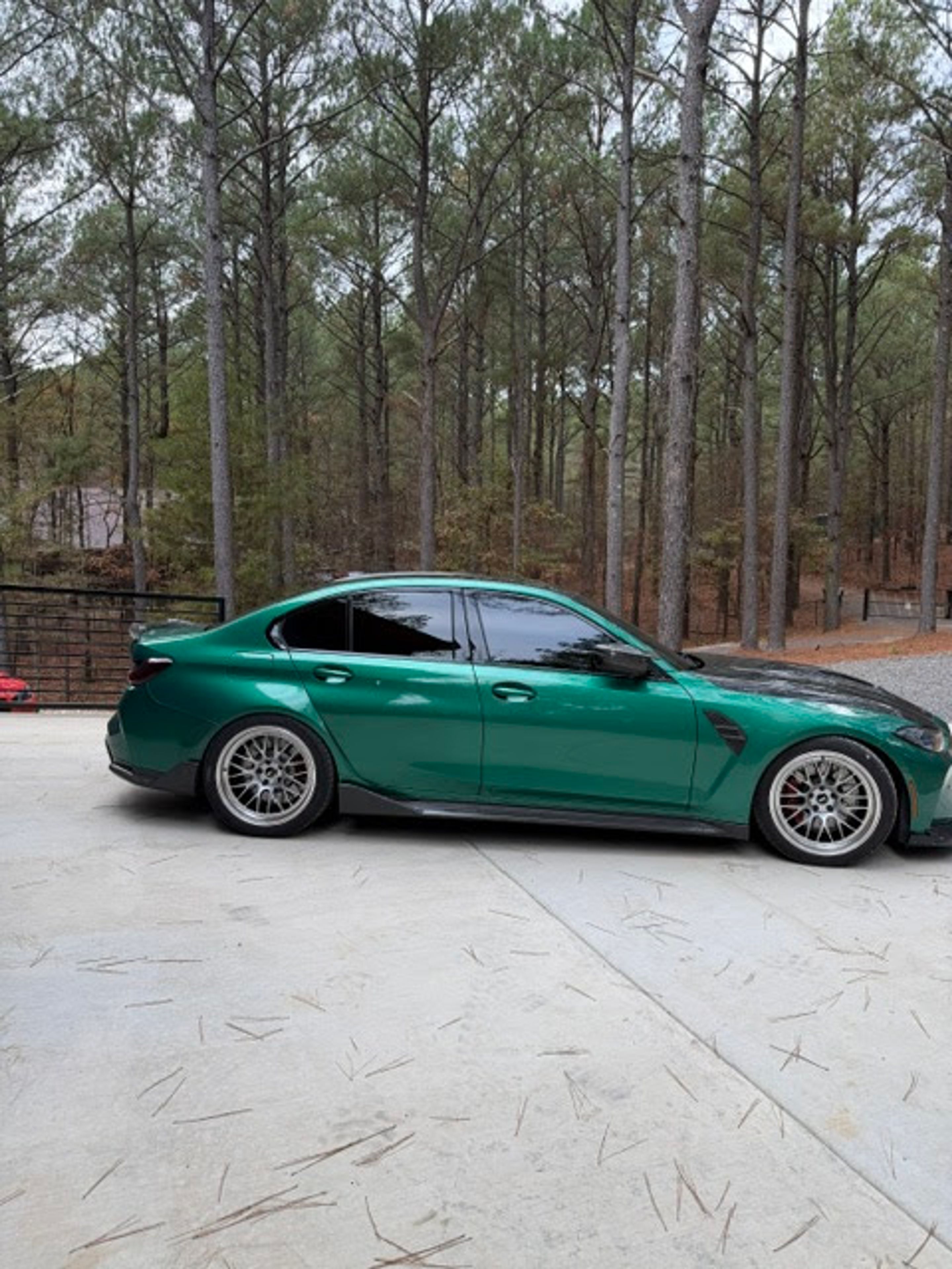 Green BMW G80 M3 with 19" ML-10RT Apex wheels in Machined Lip Brushed Clear