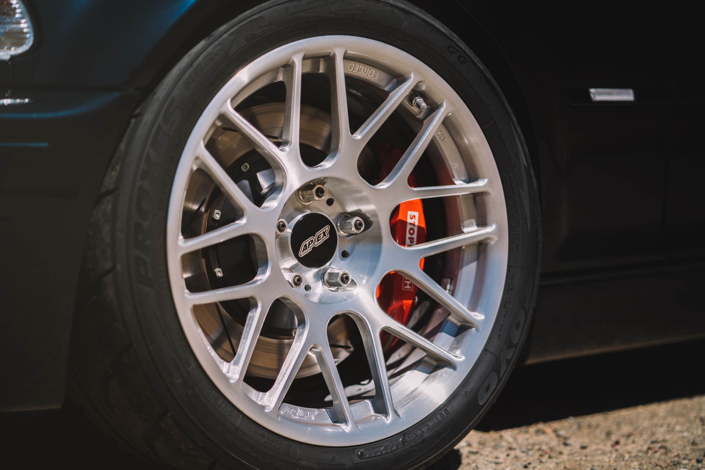 Black BMW E46 M3 with 18" ARC-8R Apex wheels in Brushed Clear