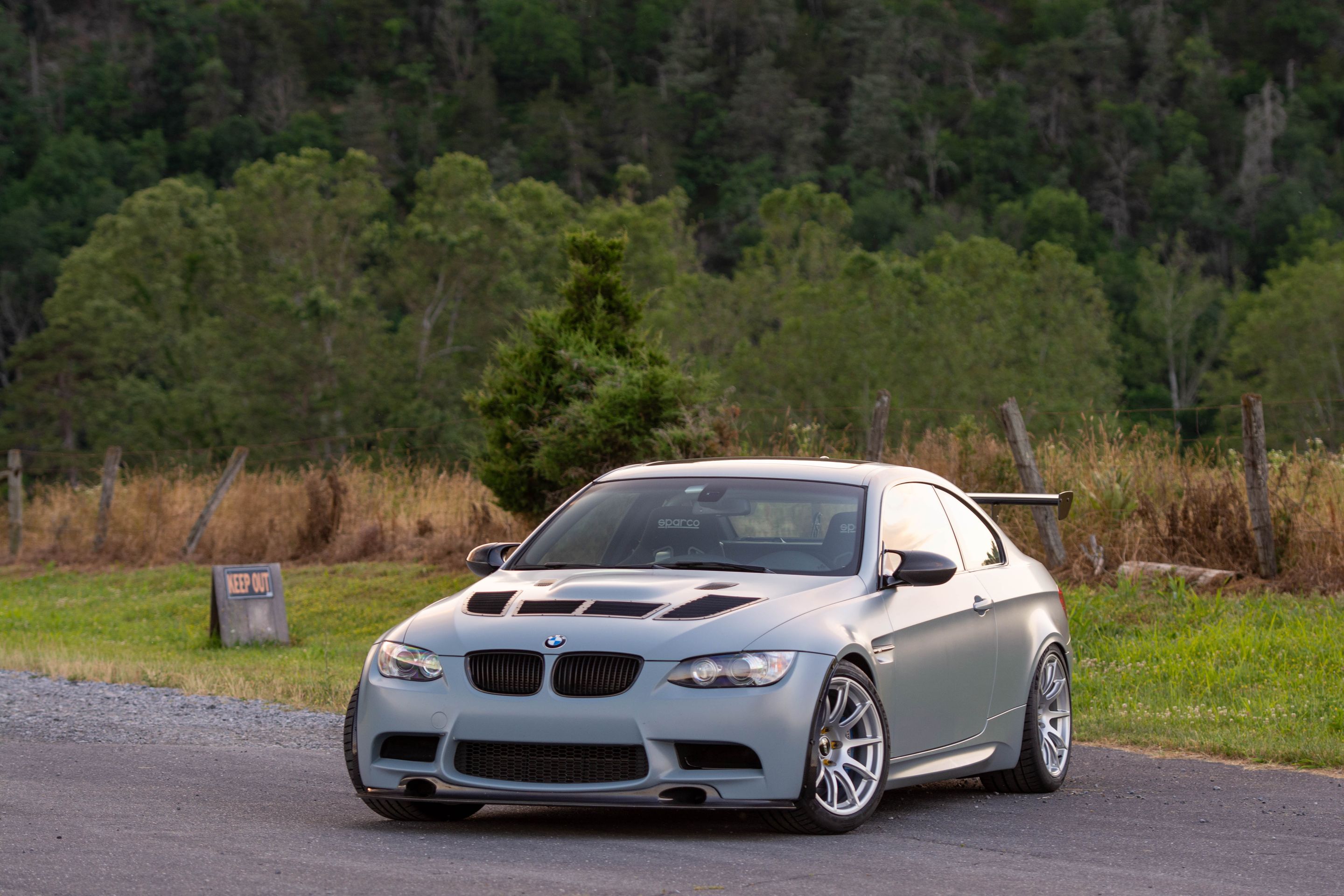 Grey BMW E92 Coupe M3 with 18" SM-10 Apex wheels in Race Silver