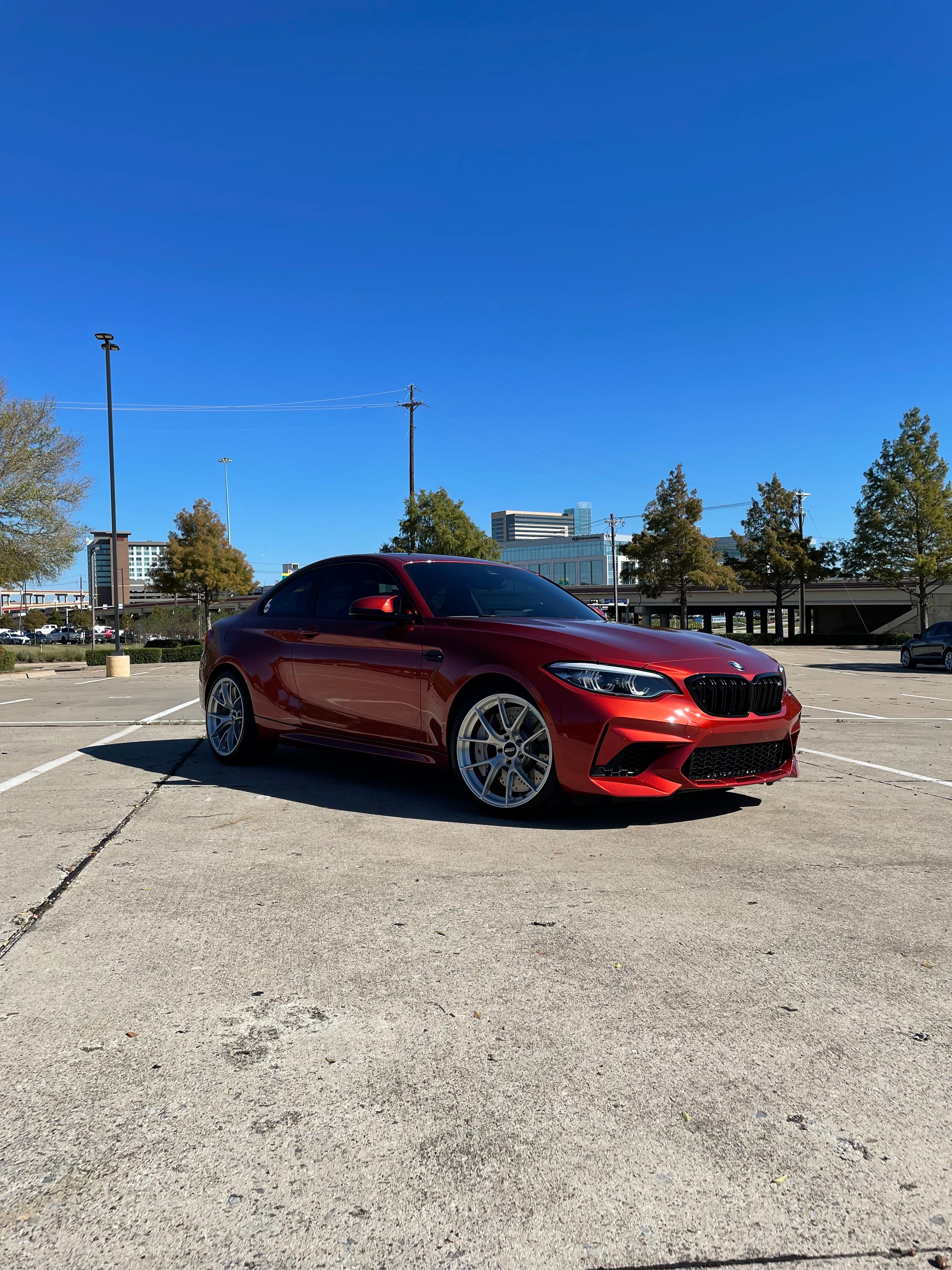 Orange BMW F87 M2 with 19" VS-5RS Apex wheels in Brushed Clear