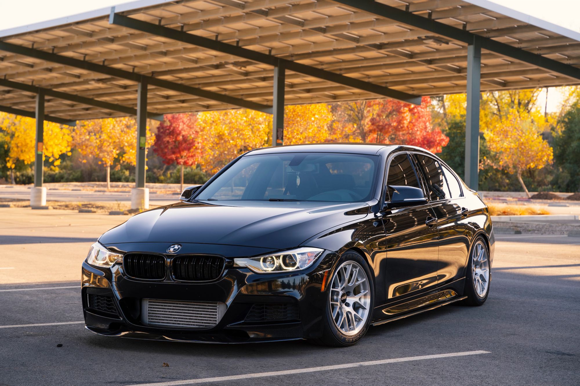 Black BMW F30 Sedan 3 Series with 17" EC-7R Apex wheels in Brushed Clear