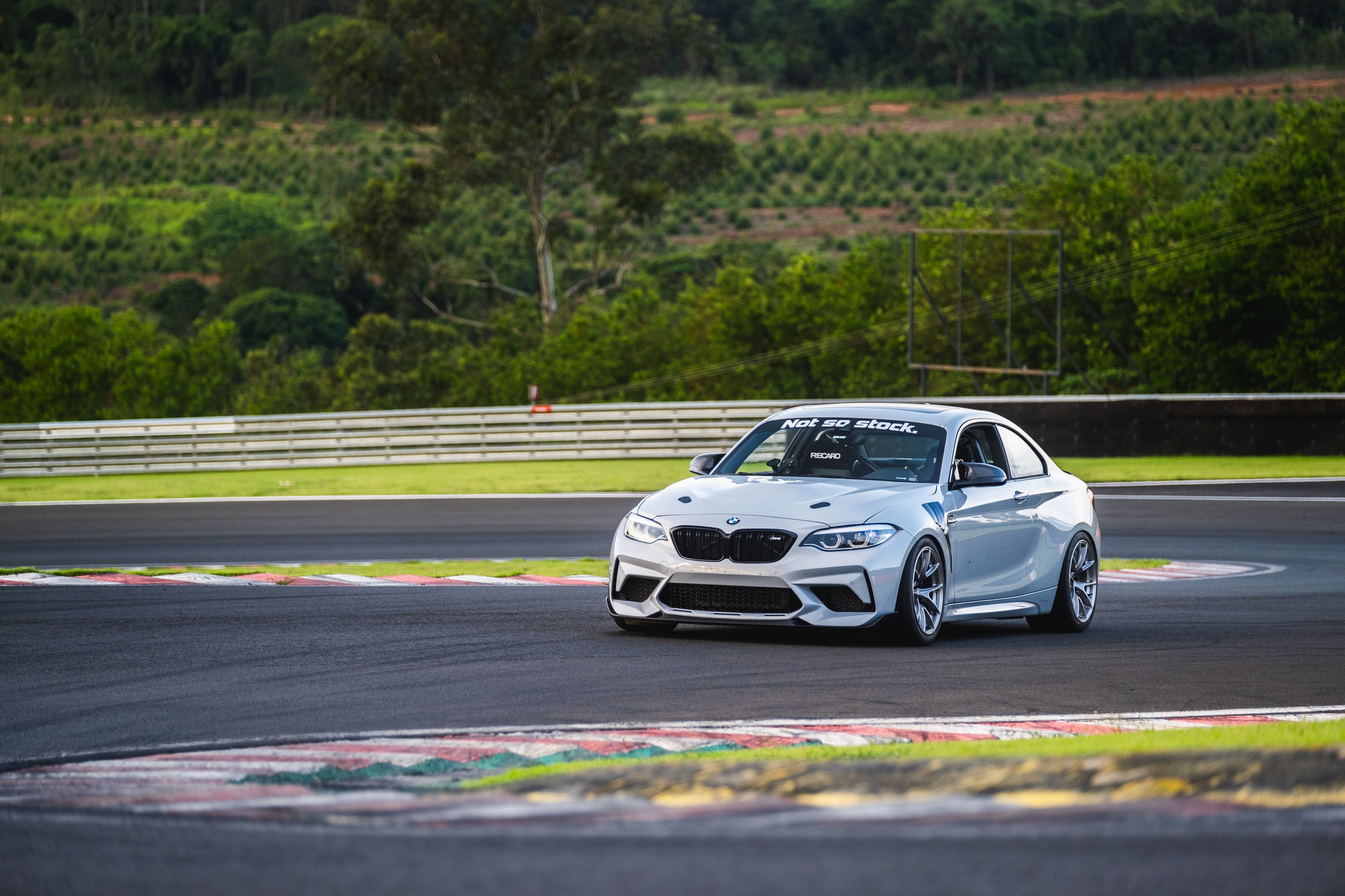 Silver BMW F87 M2 with 18" VS-5RS Apex wheels in Brushed Clear