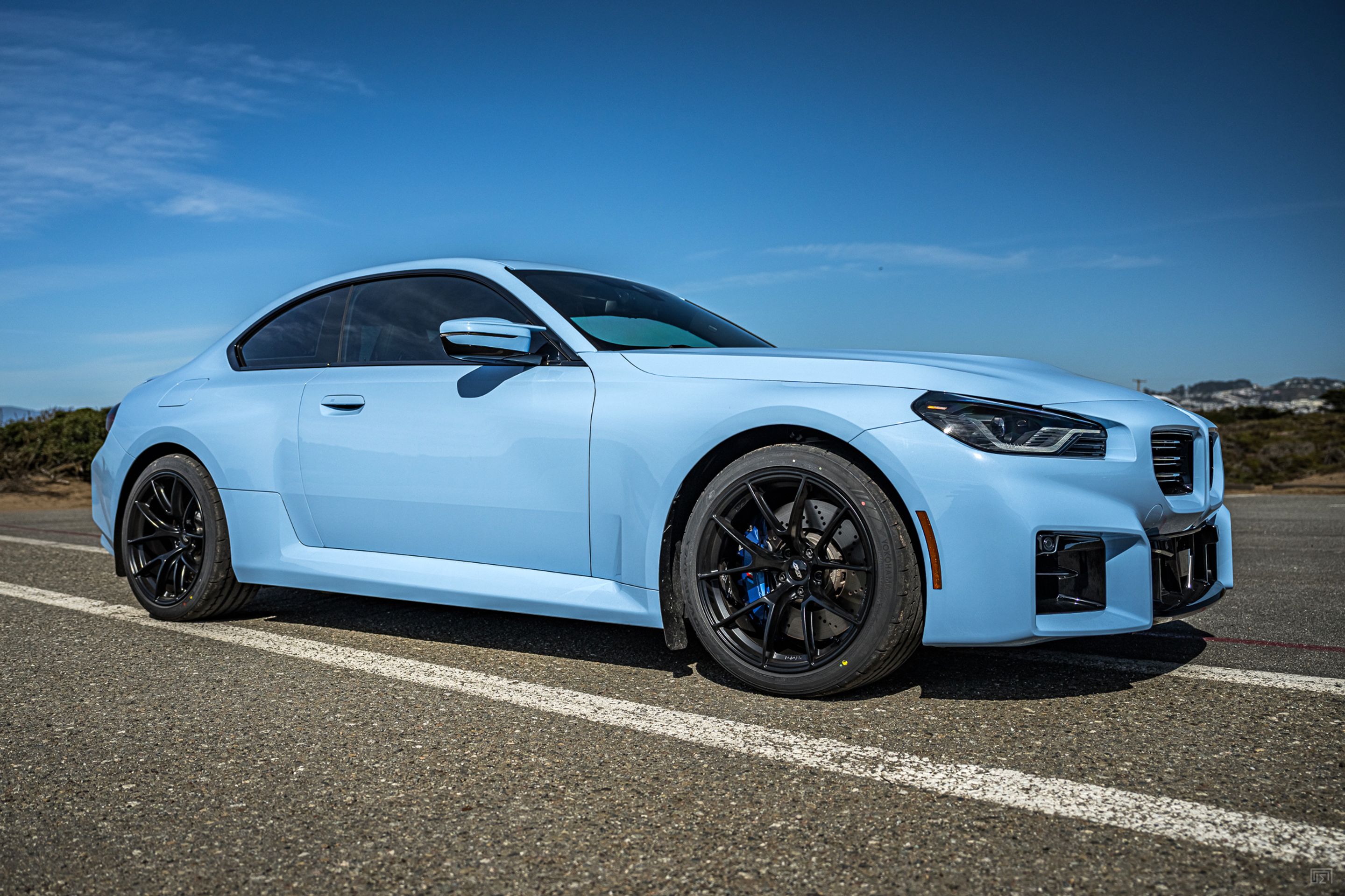 Blue BMW G87 M2 with 19" VS-5RS Apex wheels in Satin Black