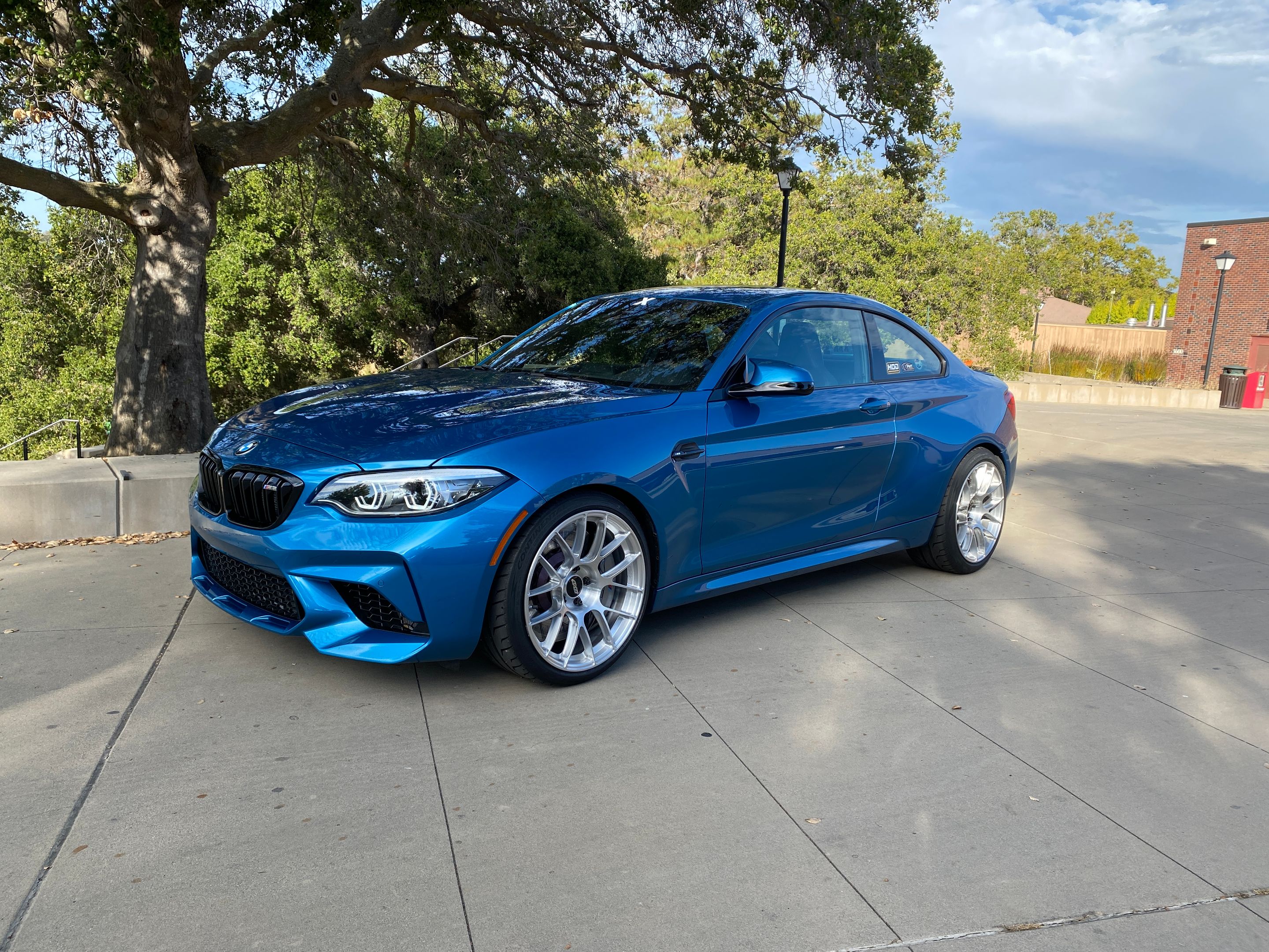 Blue BMW F87 M2 with 19" EC-7RS Apex wheels in Brushed Clear