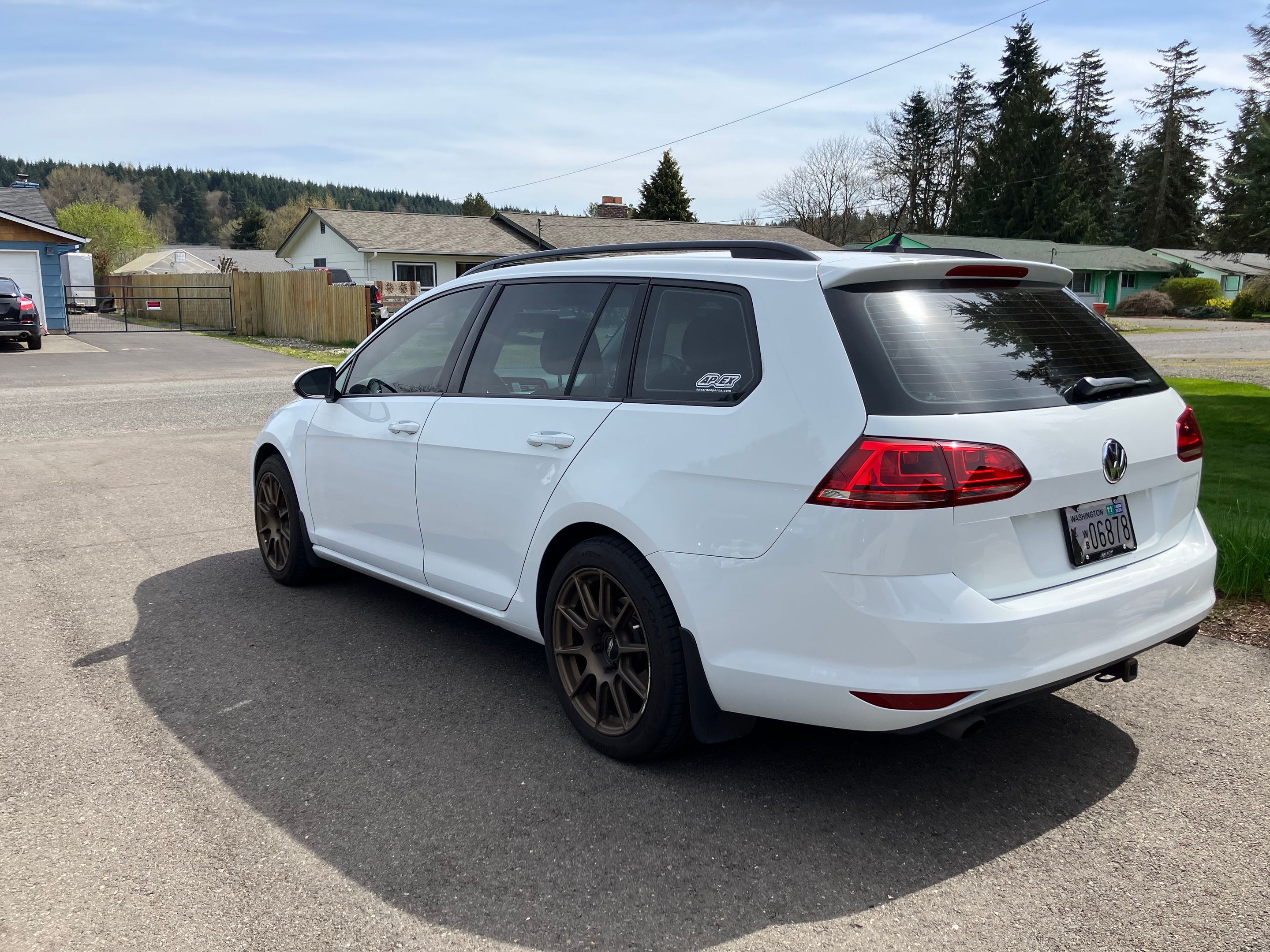 White VW MK7 Alltrack/SportWagen Golf SportWagen with 17" VS-5 Apex wheels in Satin Bronze