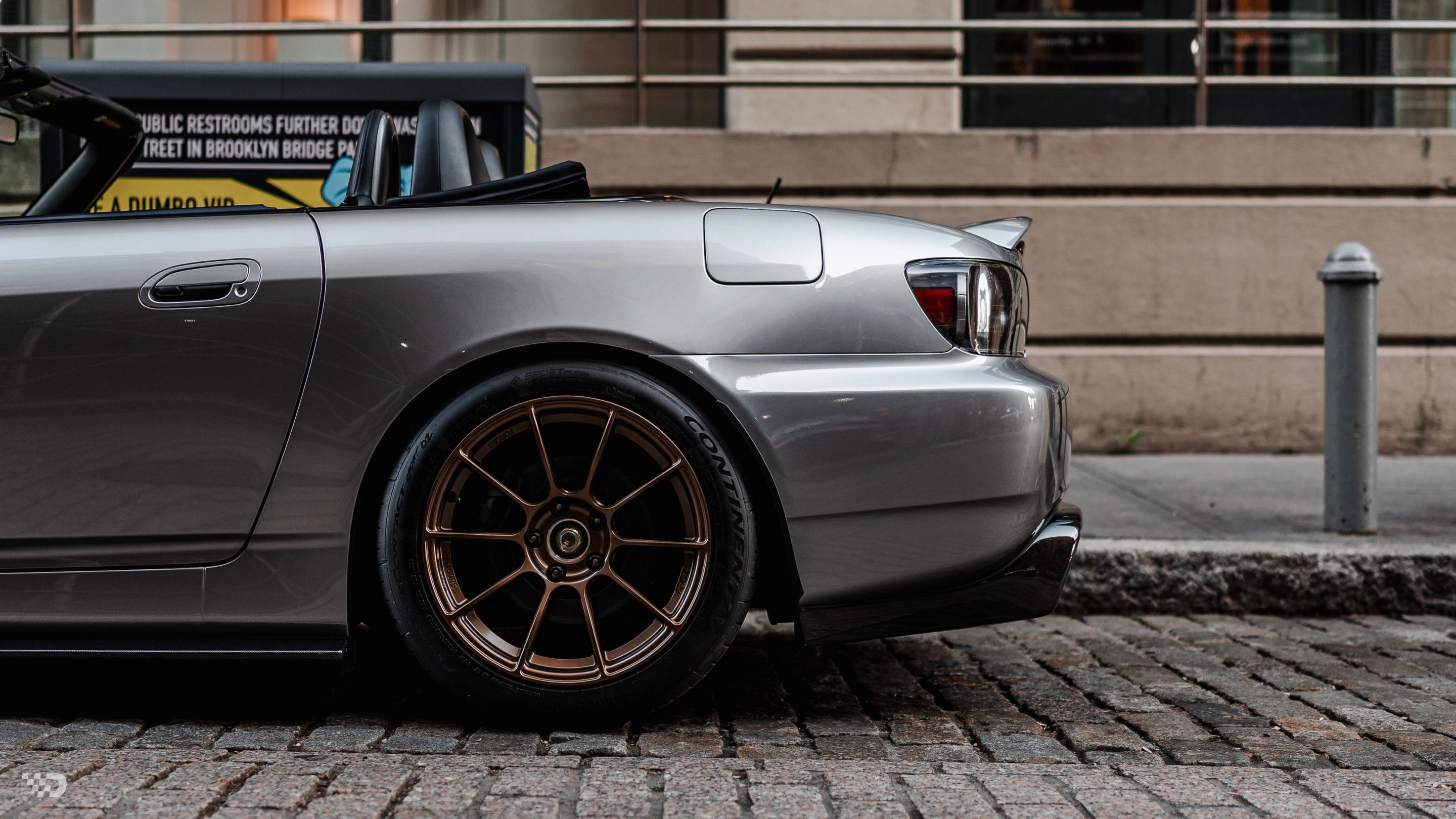 Grey Honda S2000 with 17" SM-10RS Apex wheels in Satin Bronze