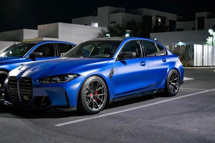Blue BMW G80 M3 with 19" VS-5RS Apex wheels in Anthracite