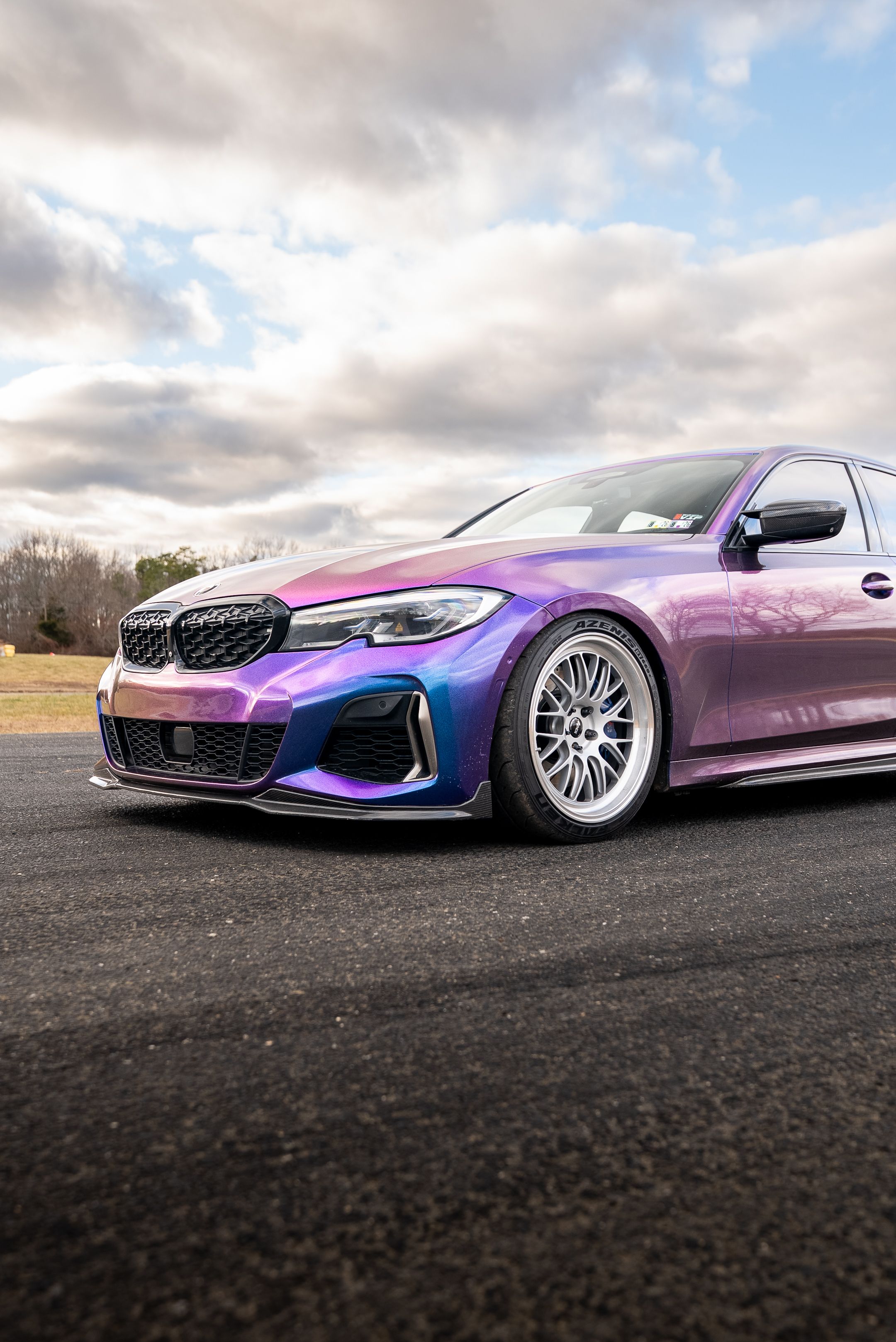 Purple BMW G20 Sedan 3 Series with 19" ML-10RT Apex wheels in Machined Lip Race Silver