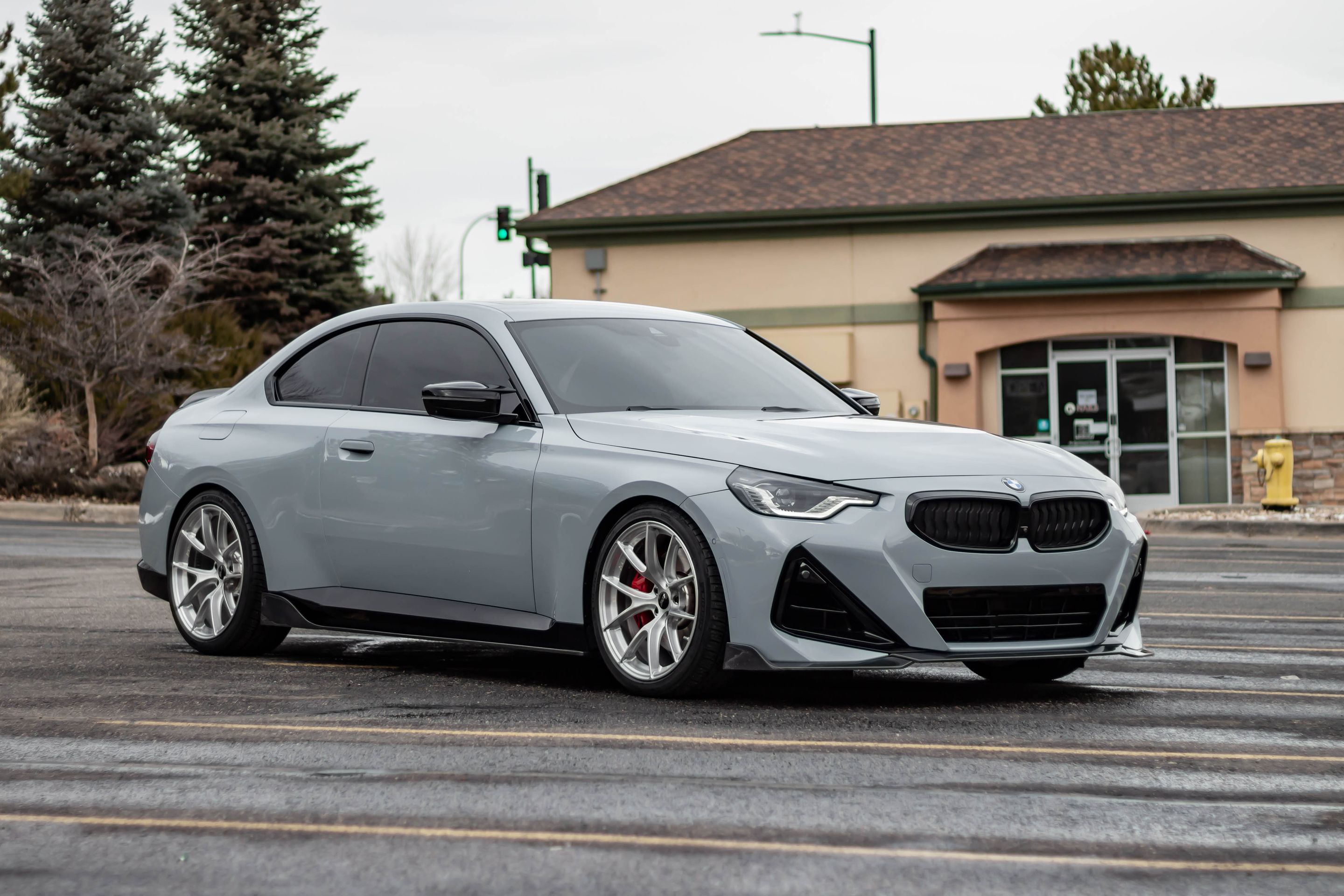 Grey BMW G42 2 Series with 19" VS-5RS Apex wheels in Brushed Clear
