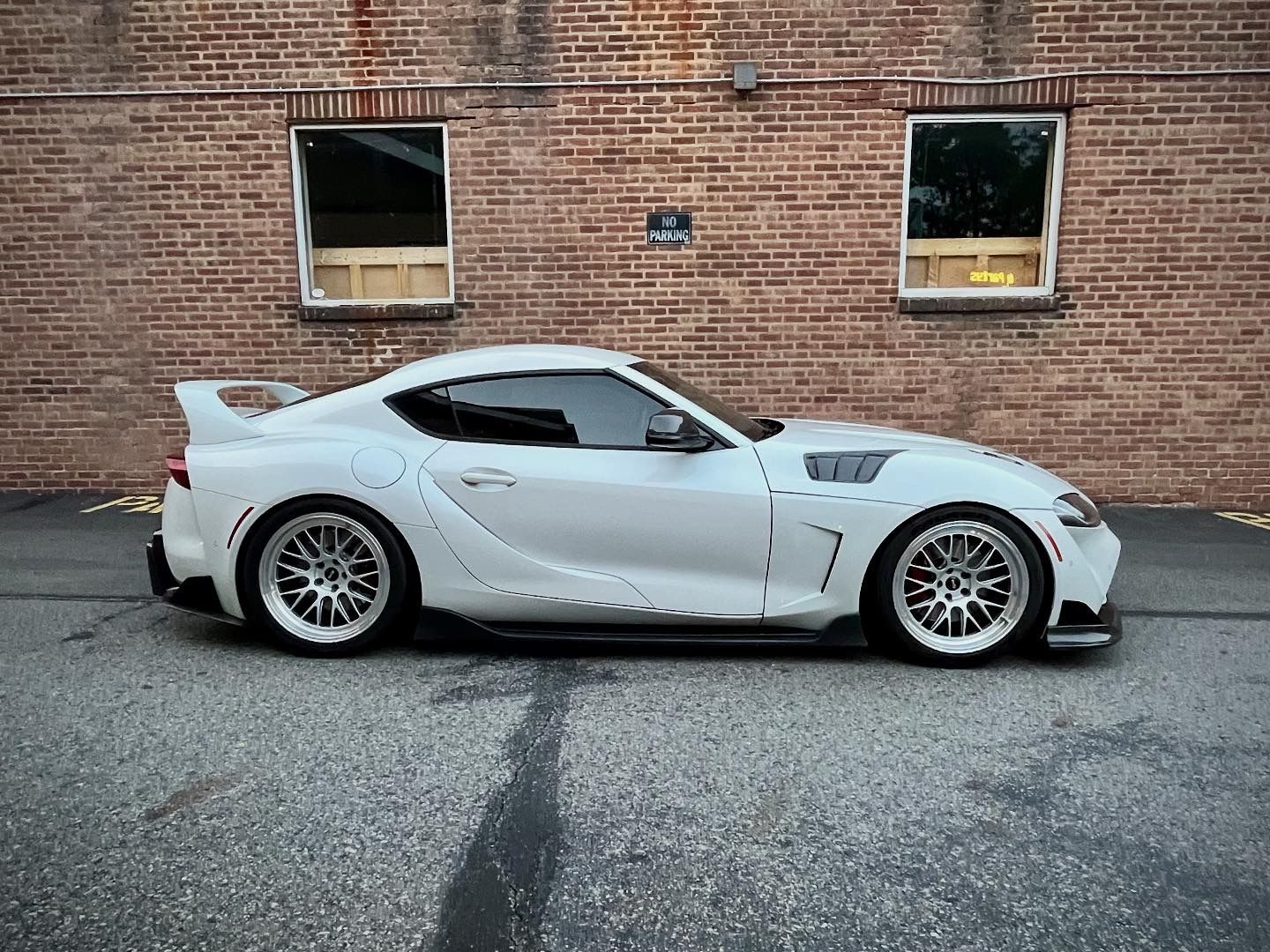 White Toyota GR Supra with 19" ML-10RT Apex wheels in Machined Lip Race Silver