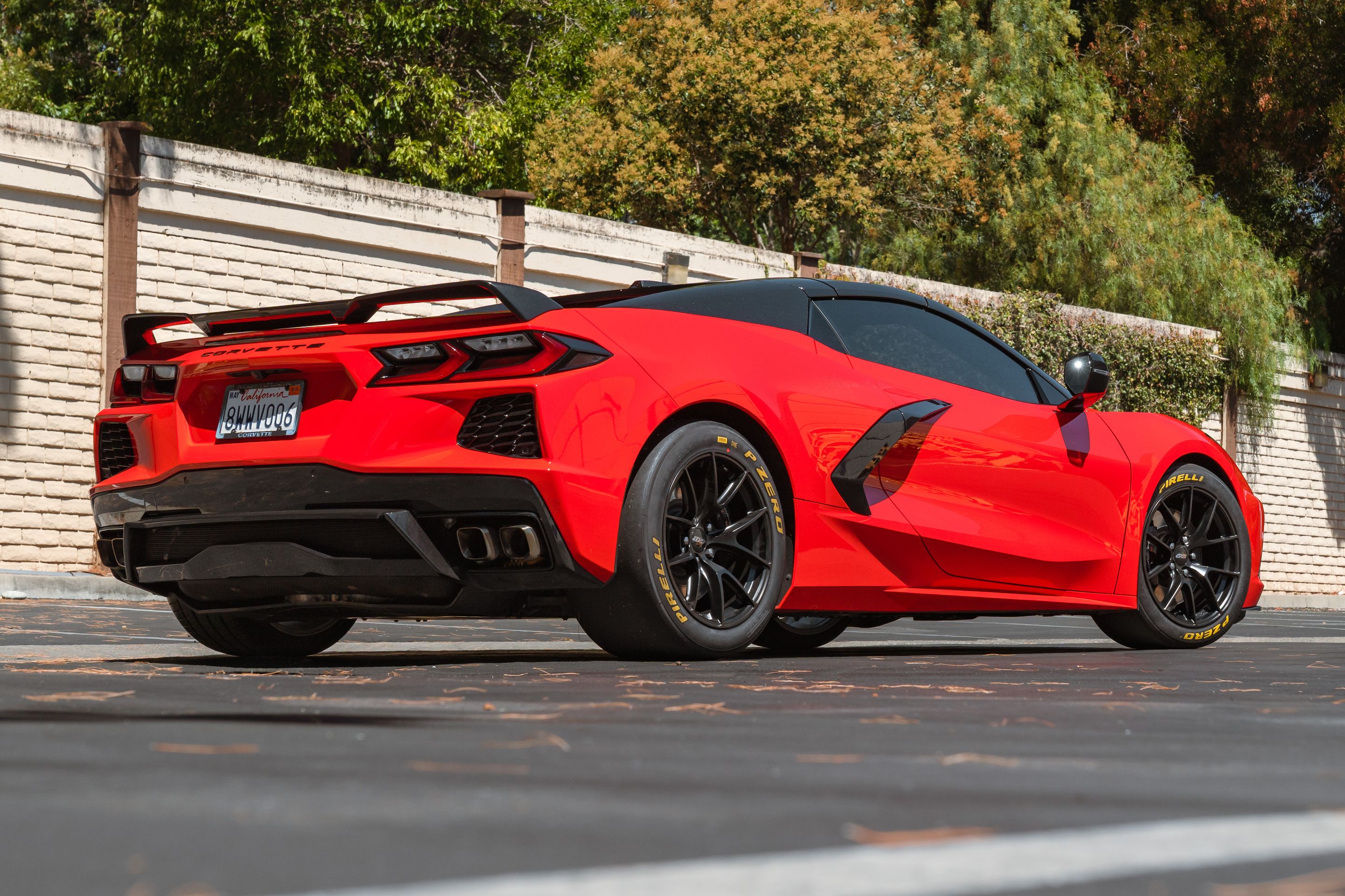Red Chevrolet C8 Corvette Stingray/Z51 with 18" VS-5RS Apex wheels in Satin Black