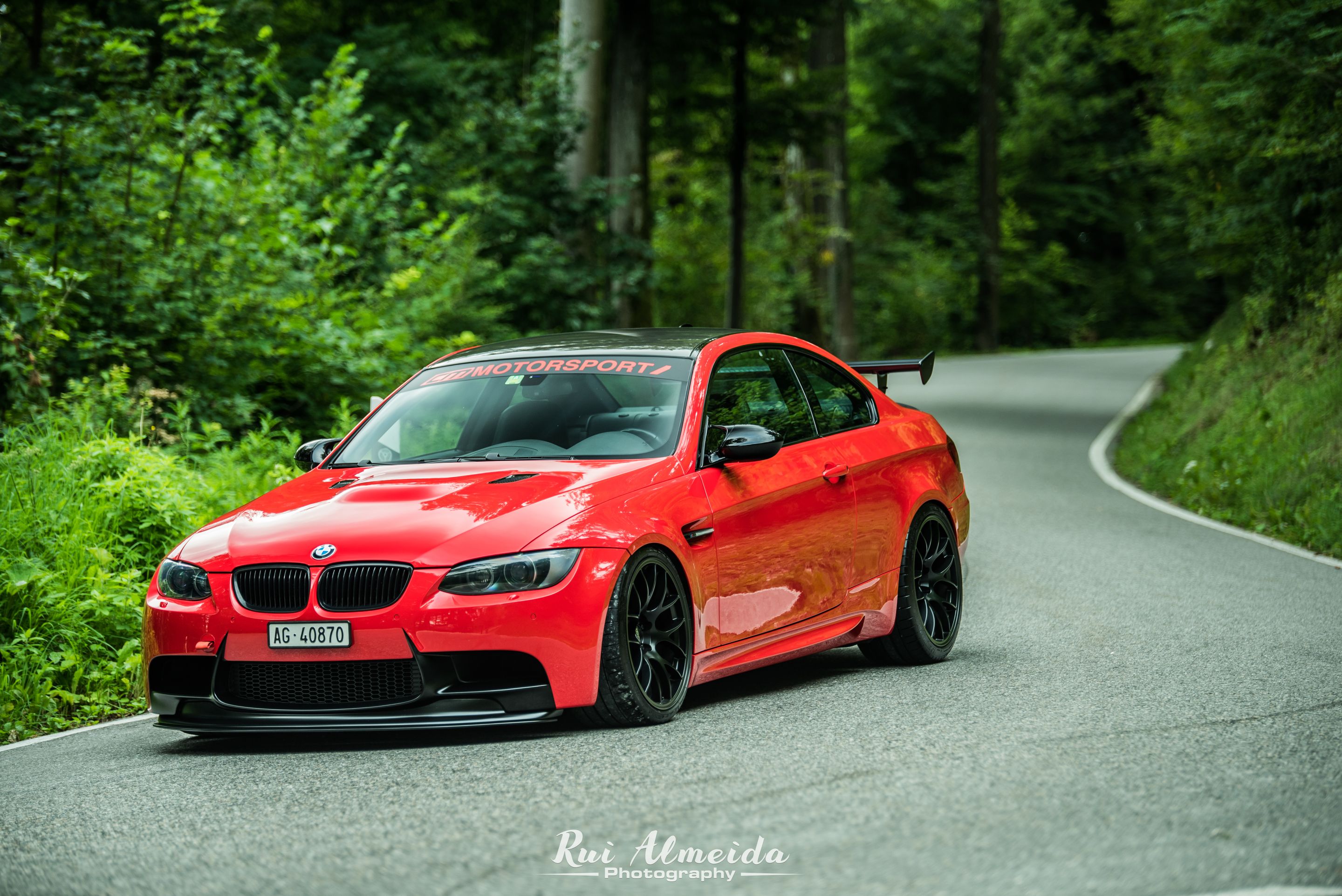 Red BMW E92 Coupe M3 with 19" EC-7 Apex wheels in Satin Black