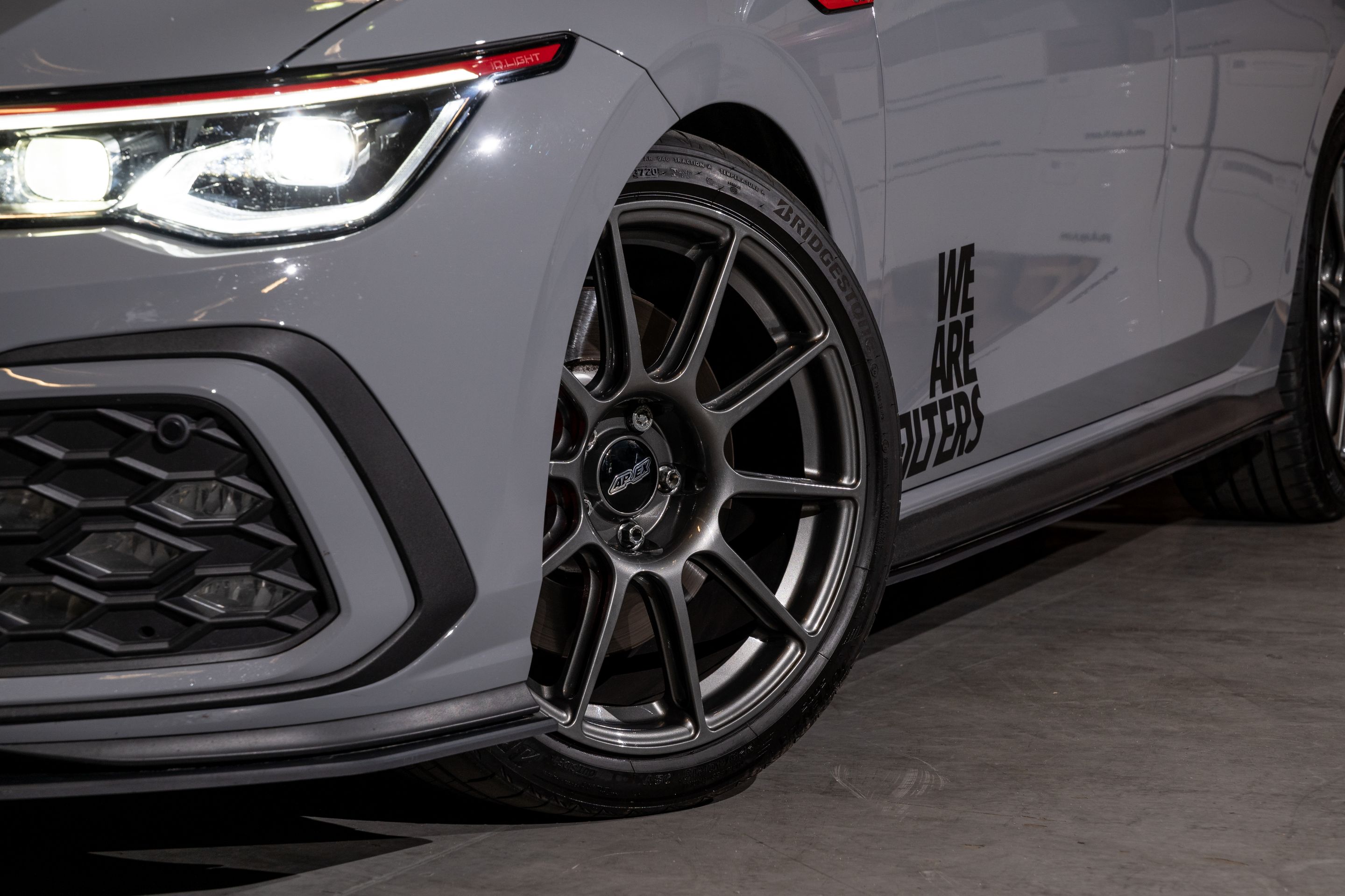 Grey VW MK8 GTI with 18" SM-10 Apex wheels in Anthracite