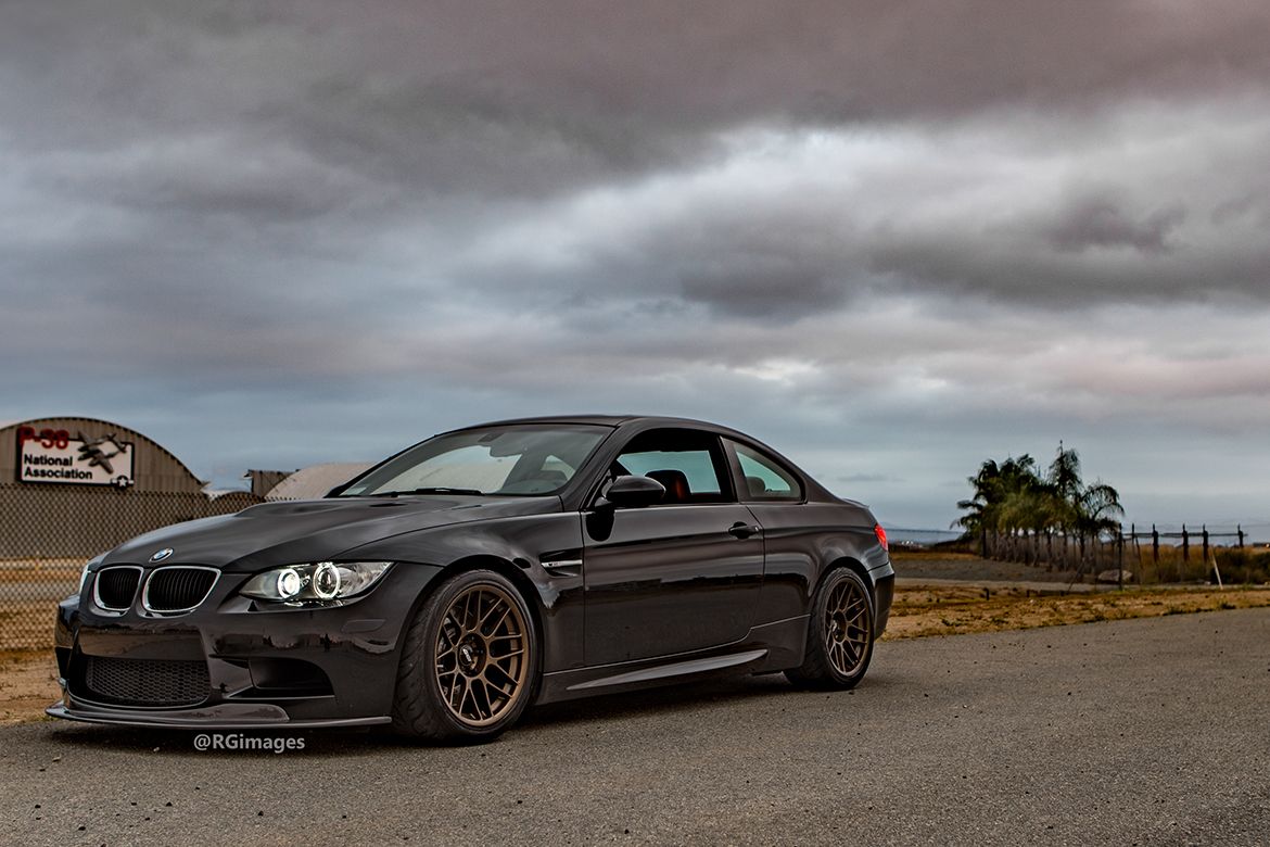 Black BMW E92 Coupe M3 with 18" ARC-8 Apex wheels in Satin Bronze
