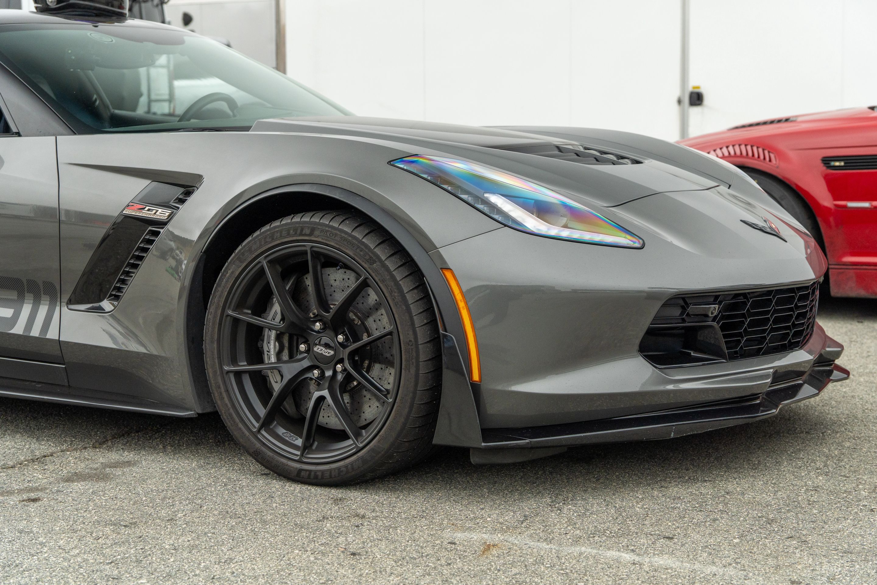 Grey Chevrolet C7 Corvette Z06 with 19" VS-5RS Apex wheels in Satin Black