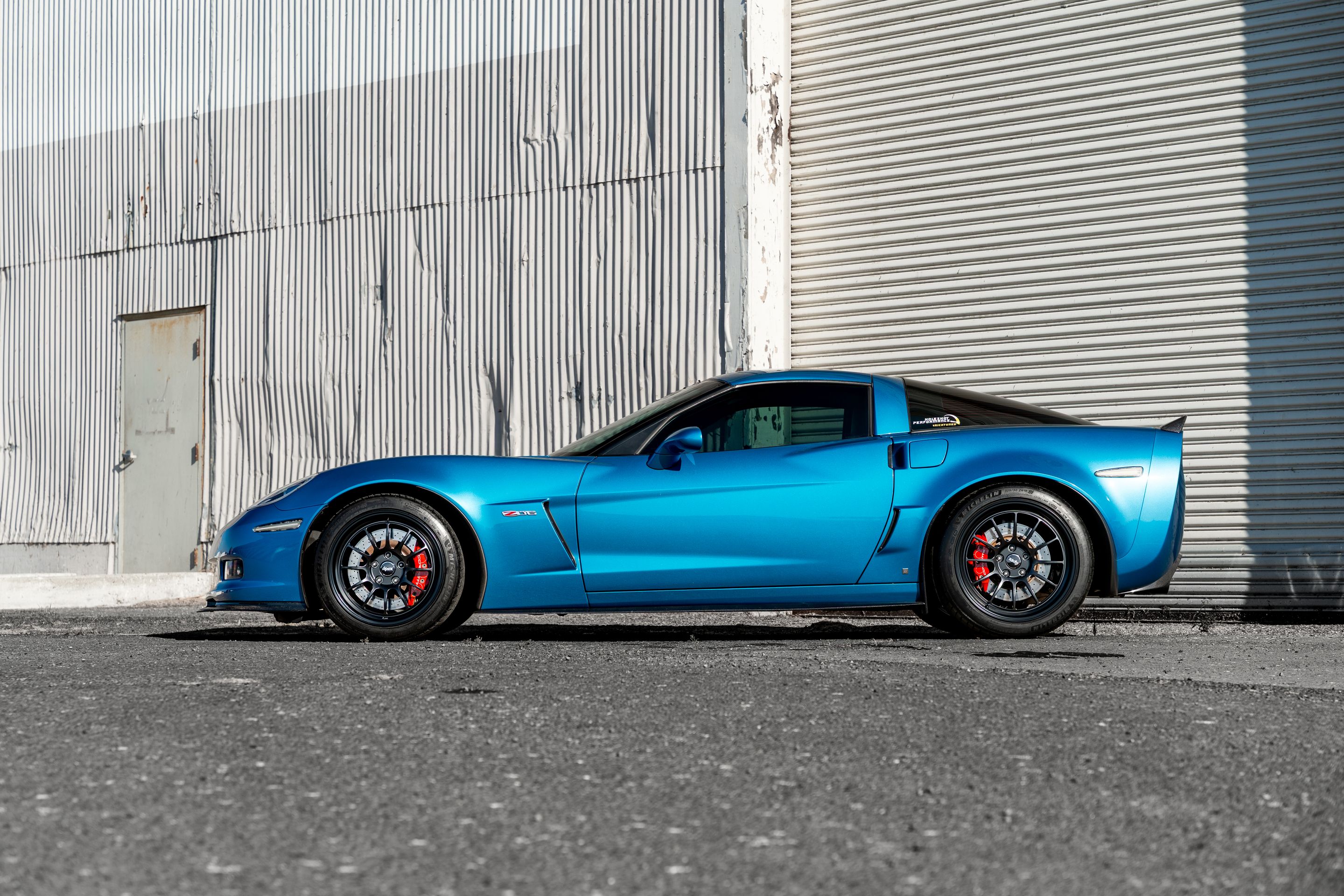 Blue Chevrolet C6 Corvette Z06 with 18"/19" TEST-S Apex wheels in Satin Black