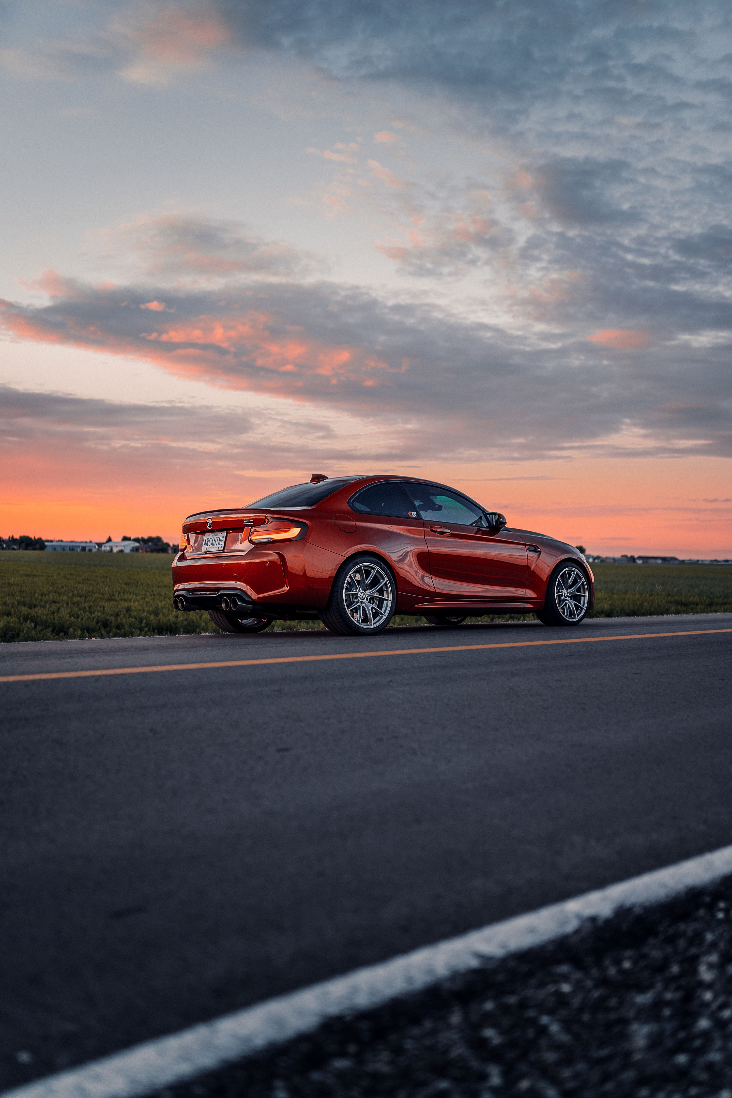 Orange BMW F87 M2 with 19" VS-5RS Apex wheels in Brushed Clear