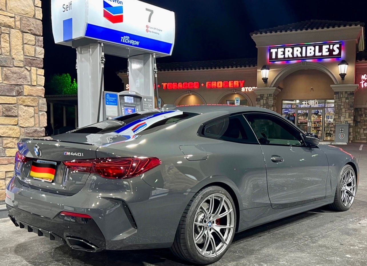 Grey BMW G22 Coupe 4 Series with 18" VS-5 Apex wheels in Hyper Black