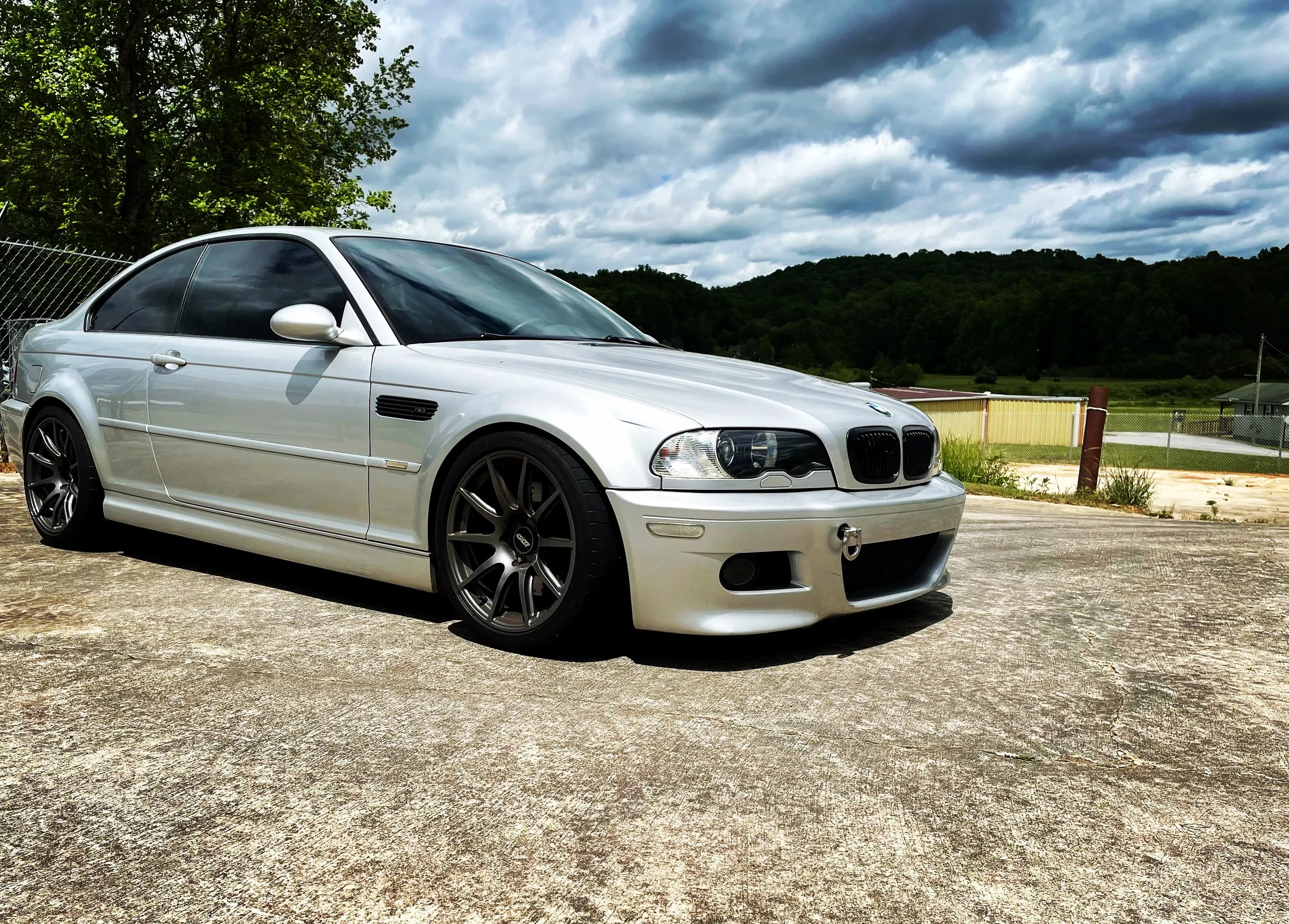 Silver BMW E46 M3 with 18" SM-10 Apex wheels in Anthracite