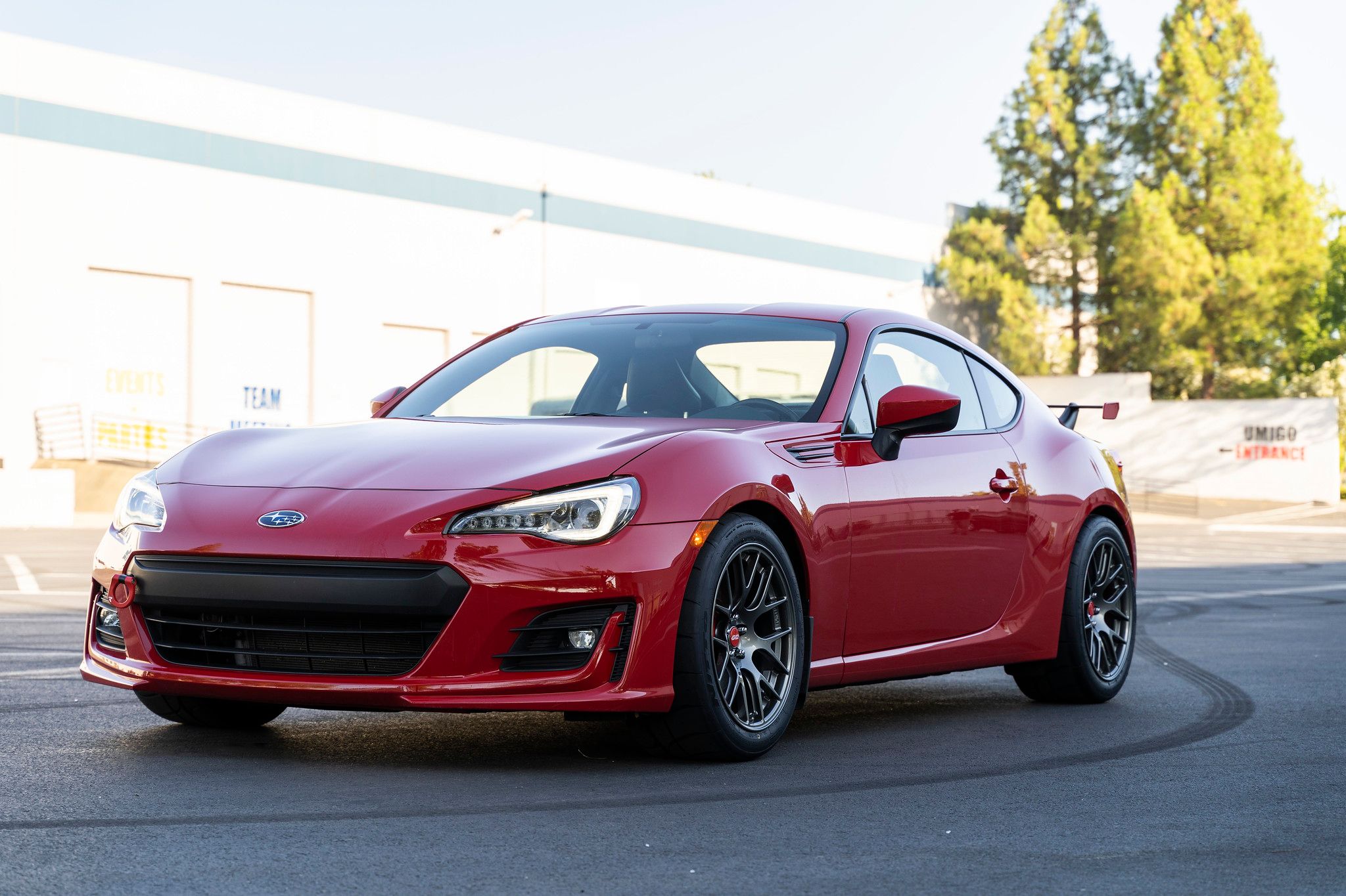 Red Subaru ZC6 / Gen 1 BRZ with 17" EC-7R Apex wheels in Anthracite