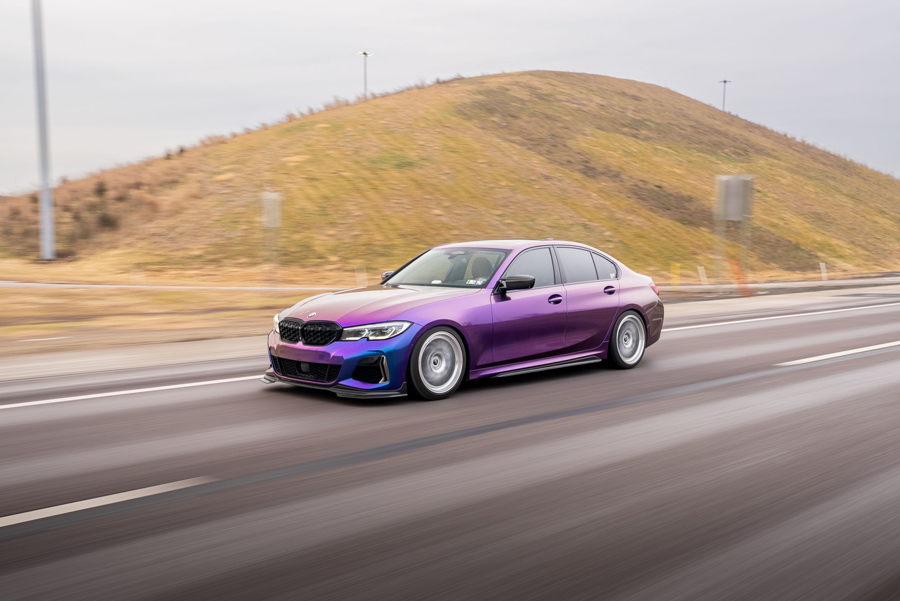 Purple BMW G20 Sedan 3 Series with 19" ML-10RT Apex wheels in Machined Lip Race Silver