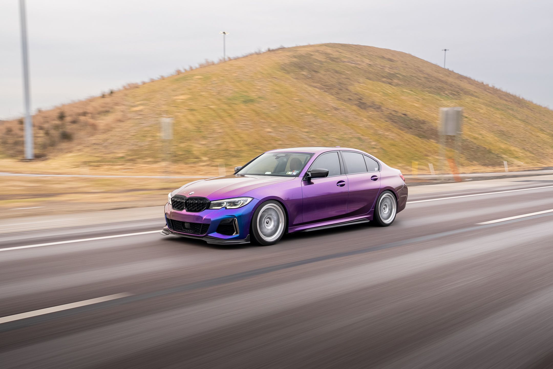 Purple BMW G20 Sedan 3 Series with 19" ML-10RT Apex wheels in Machined Lip Race Silver
