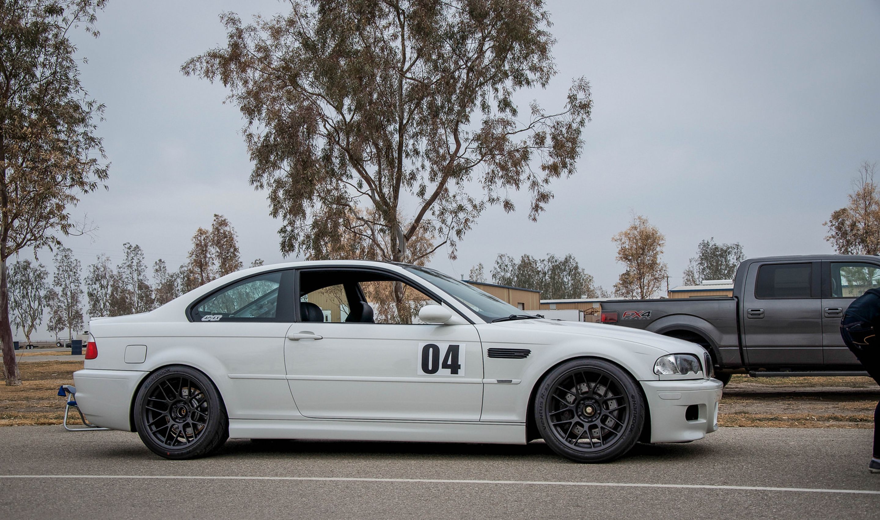 White BMW E46 M3 with 18" ARC-8 Apex wheels in Satin Black