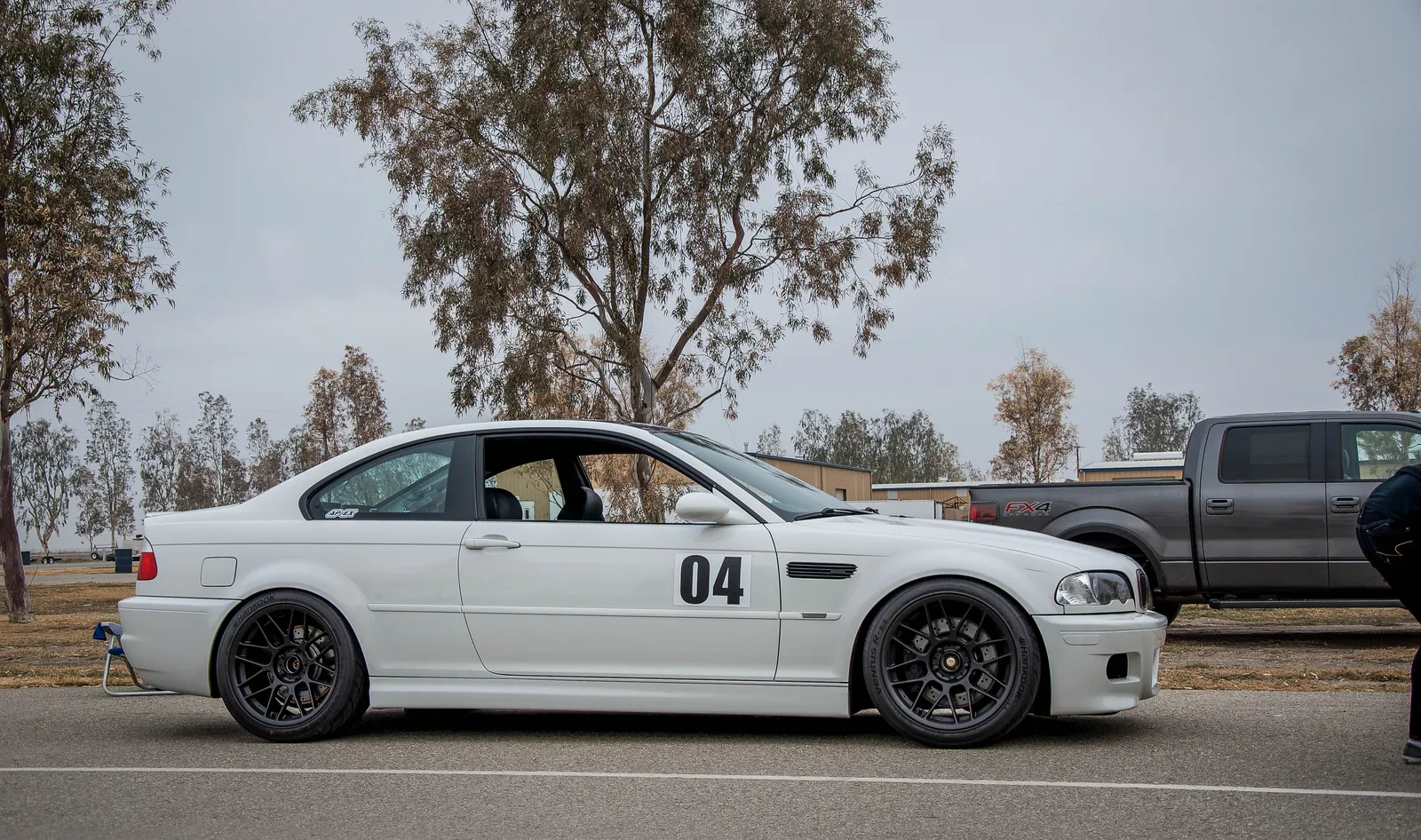 White BMW E46 M3 with 18" ARC-8 Apex wheels in Satin Black