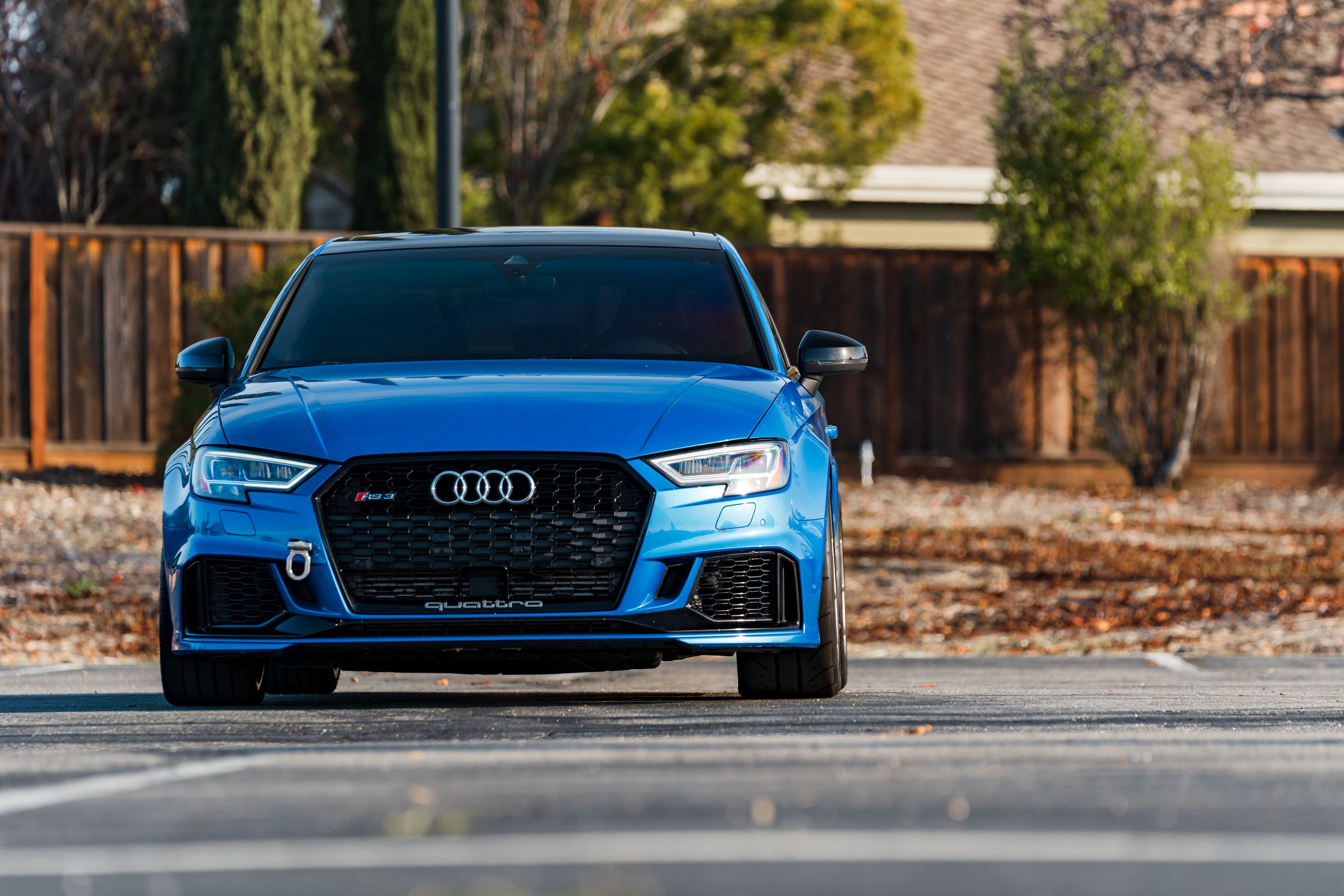 Blue Audi 8V RS 3 with 18" SM-10RS Apex wheels in Motorsport Gold