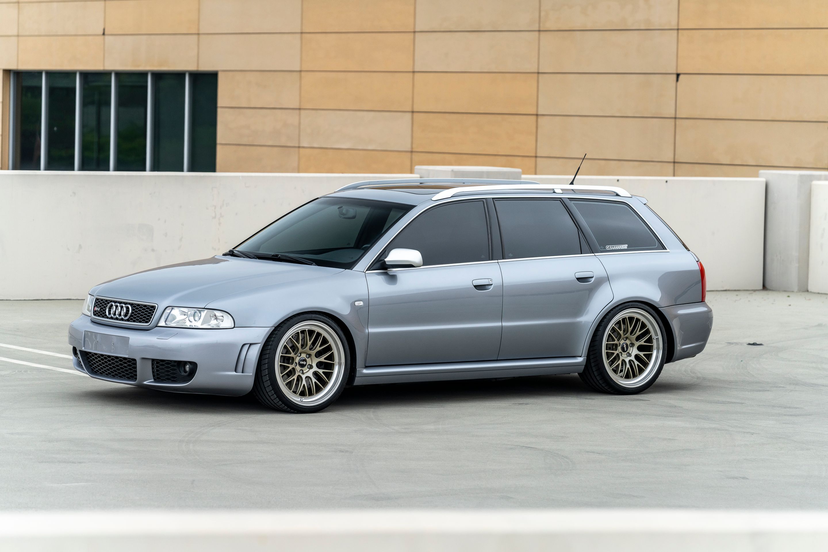Silver Audi B5 RS 4 Avant/Wagon with 19" ML-10RT Apex wheels in Machined Lip Gloss Motorsport Gold