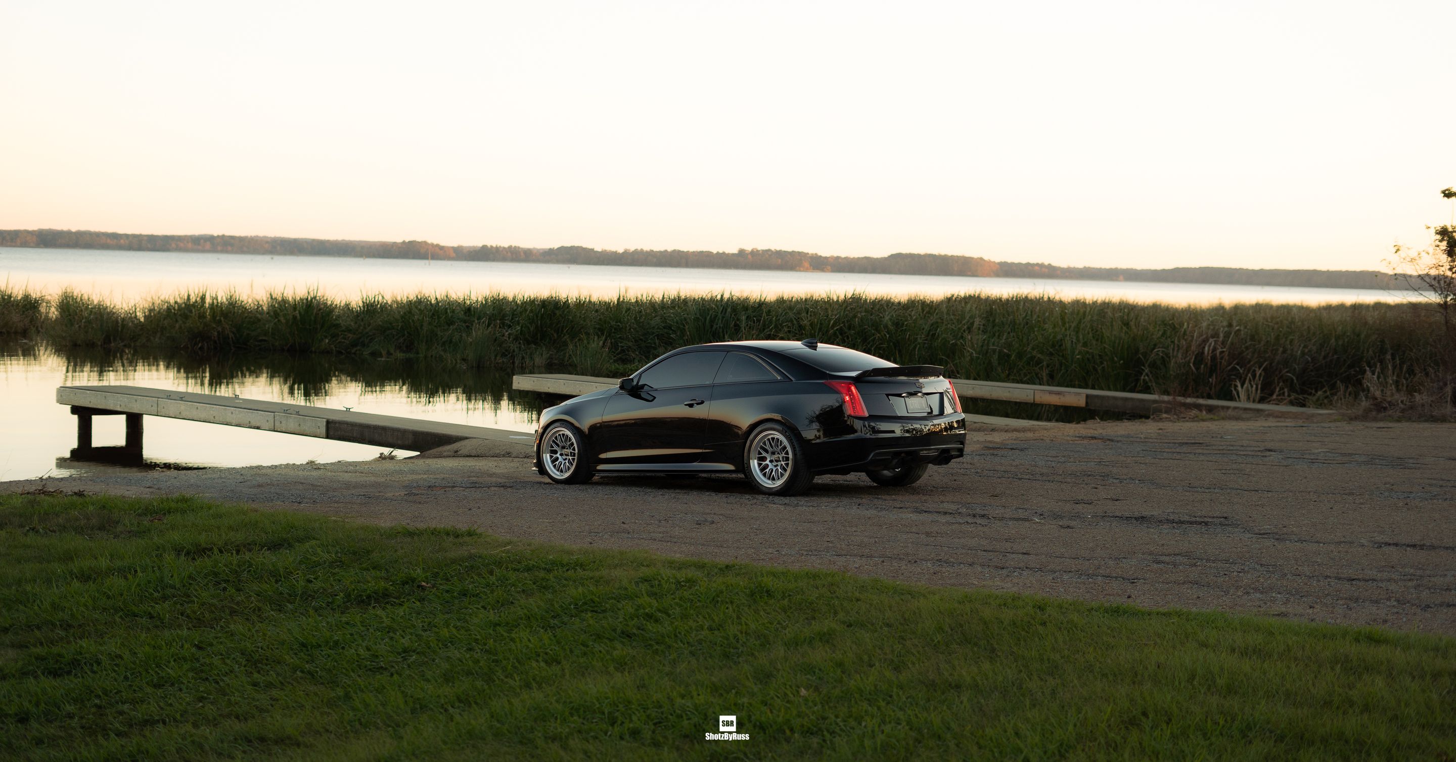 Black Cadillac ATS-V with 18" ML-10RT Apex wheels in Machined Lip Race Silver