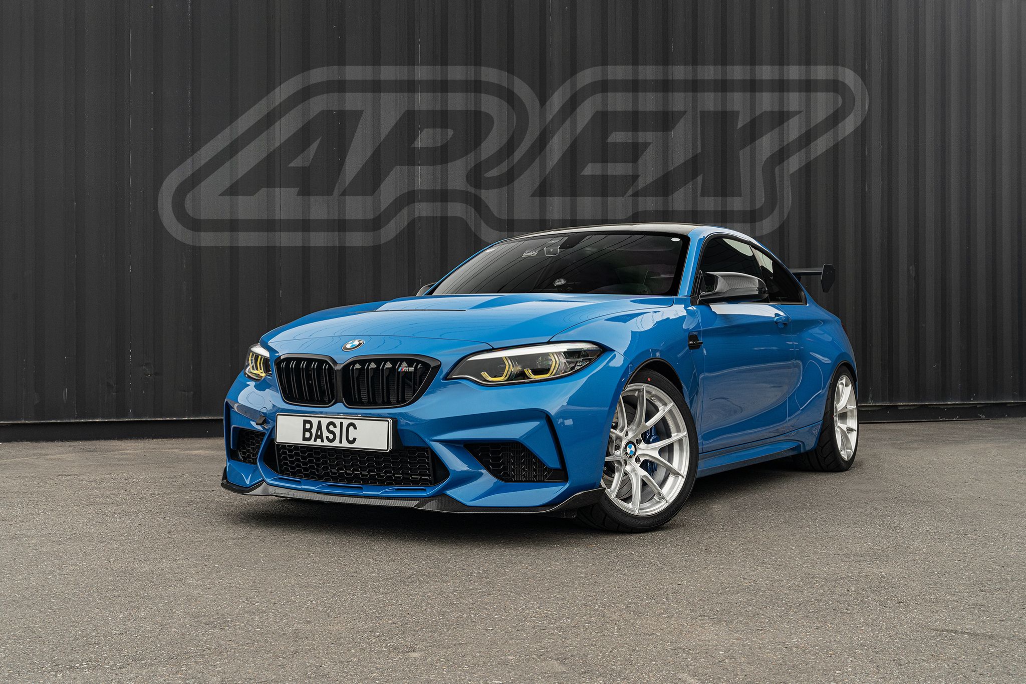 Blue BMW F87 M2 with 18" VS-5RS Apex wheels in Brushed Clear