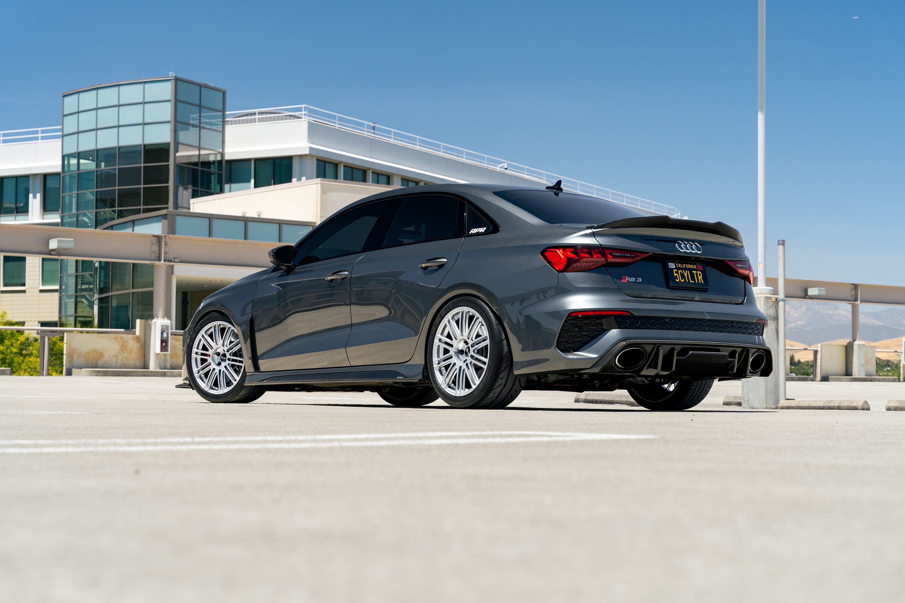 Grey Audi 8Y RS 3 with 18" TC-10RT Apex wheels in Race Silver