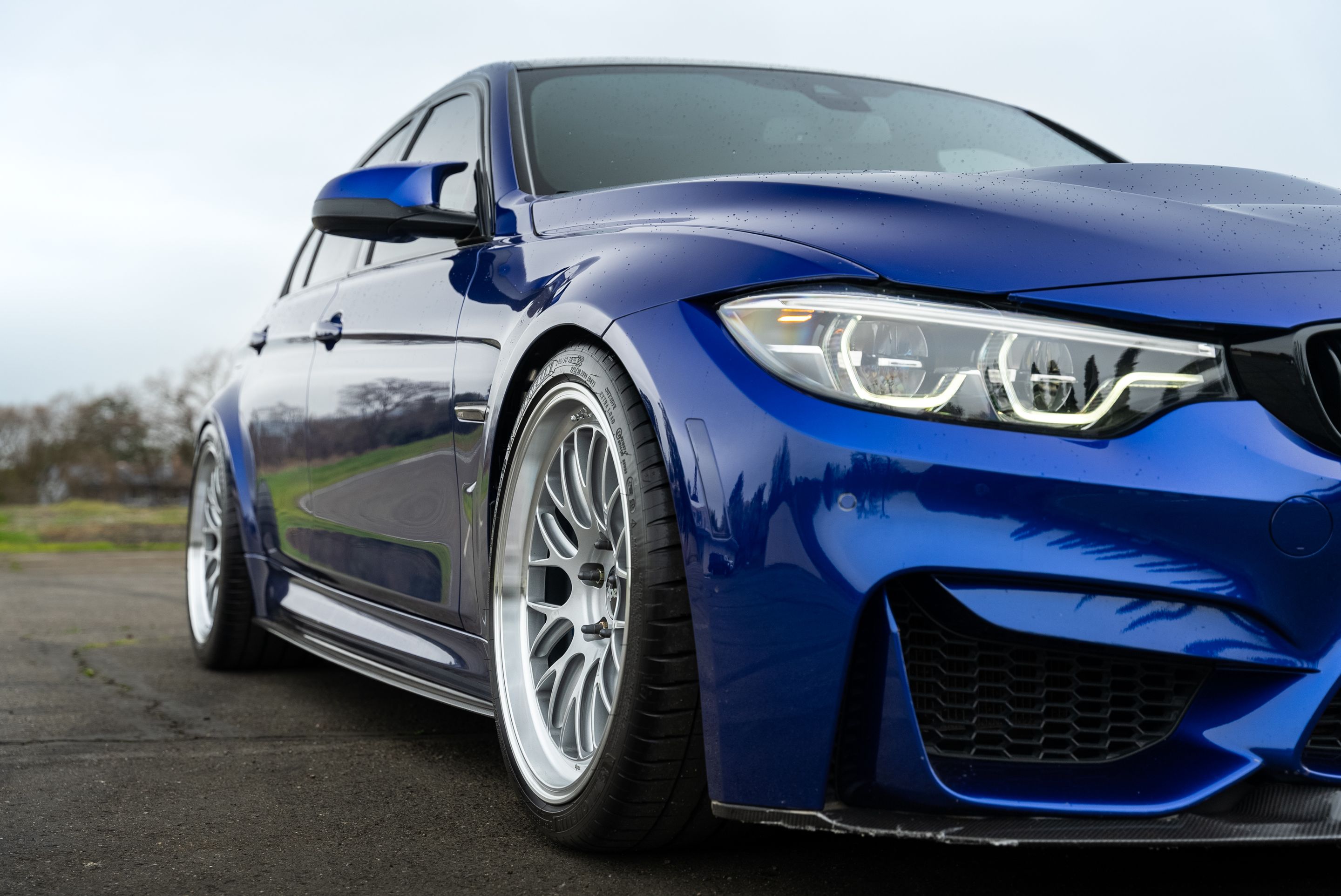 Blue BMW F80 M3 with 19" ML-10RT Apex wheels in Machined Lip Race Silver