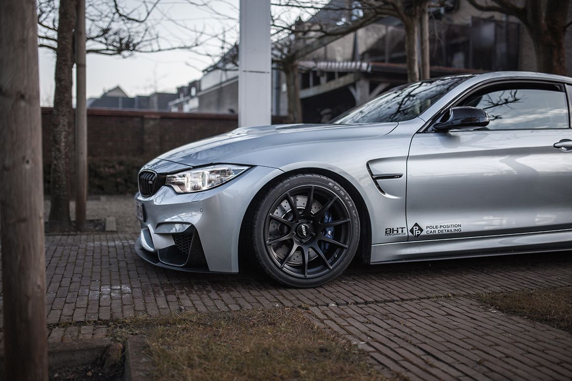 Silver BMW F82 Coupe M4 with 18" SM-10 Apex wheels in Satin Black