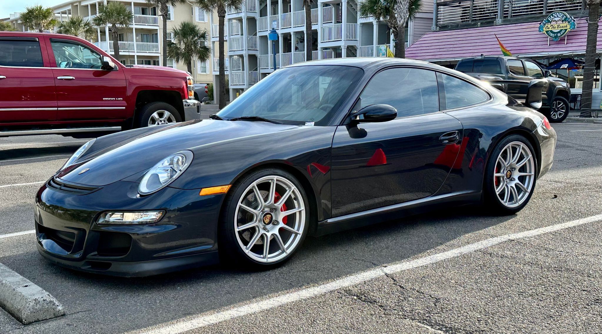 Black Porsche 911 997 Carrera S with 19" SM-10 Apex wheels in Race Silver