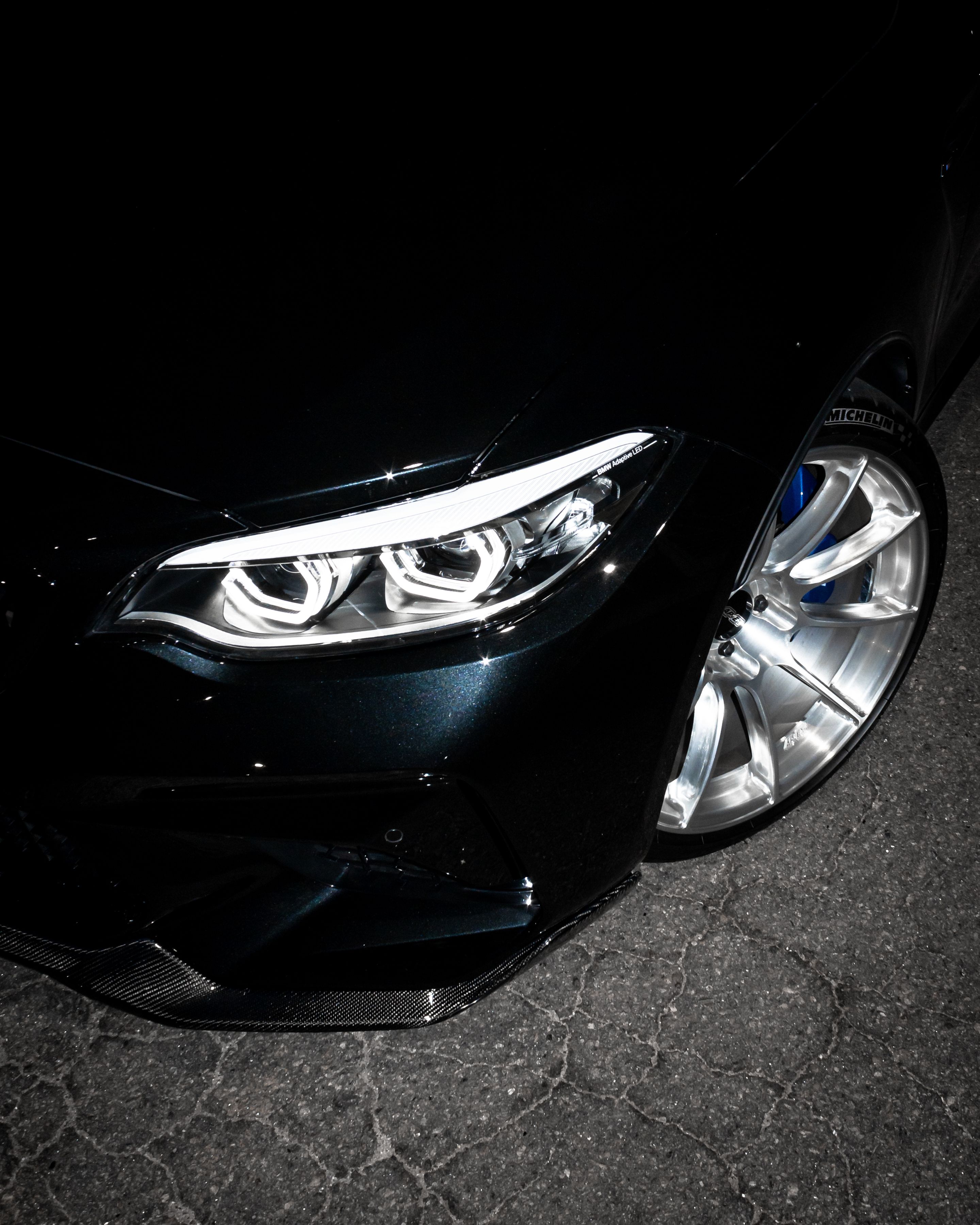 Black BMW F87 M2 with 19" SM-10RS Apex wheels in Brushed Clear