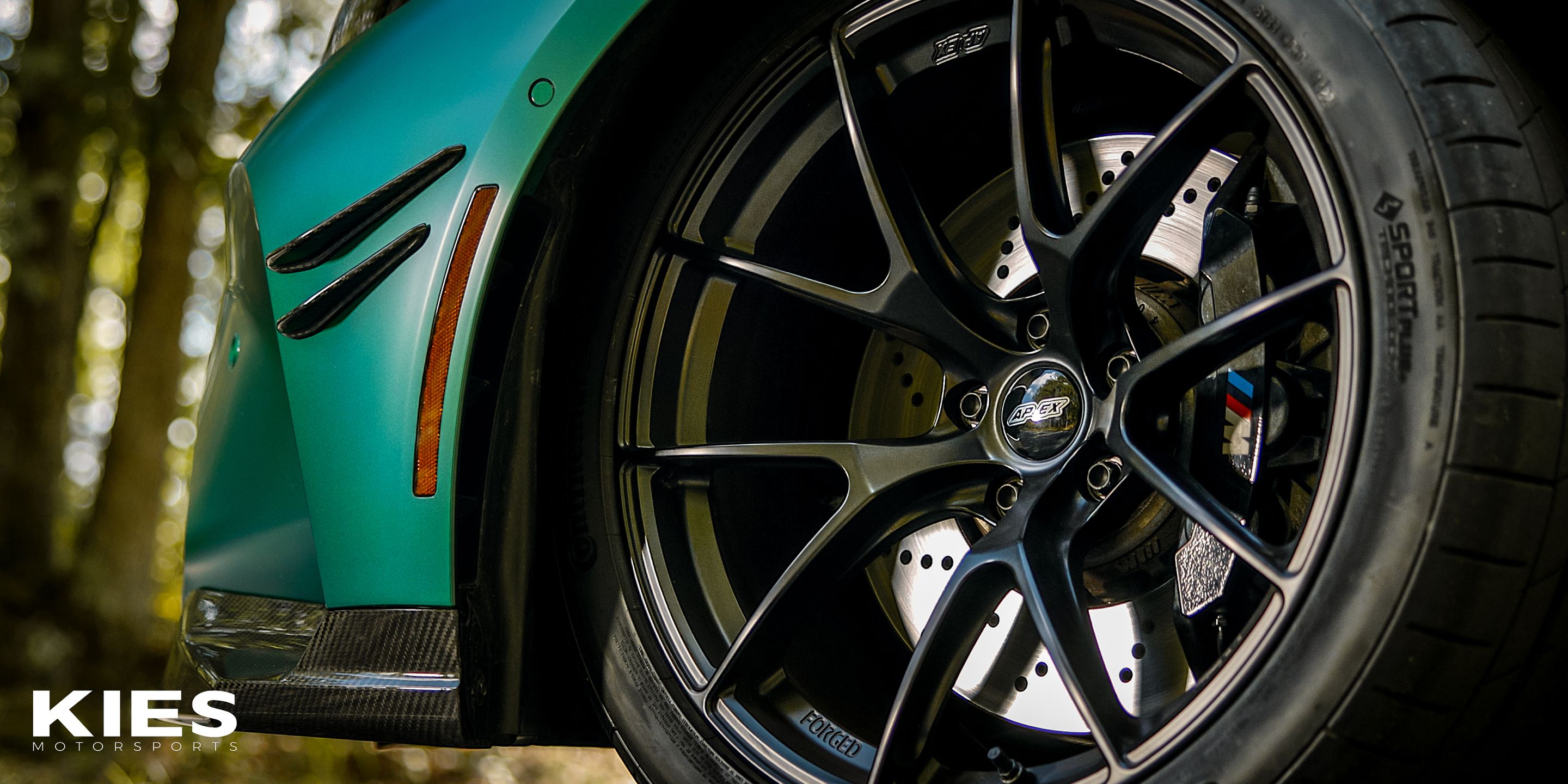 Green BMW G80 M3 with 19" VS-5RS Apex wheels in Satin Black