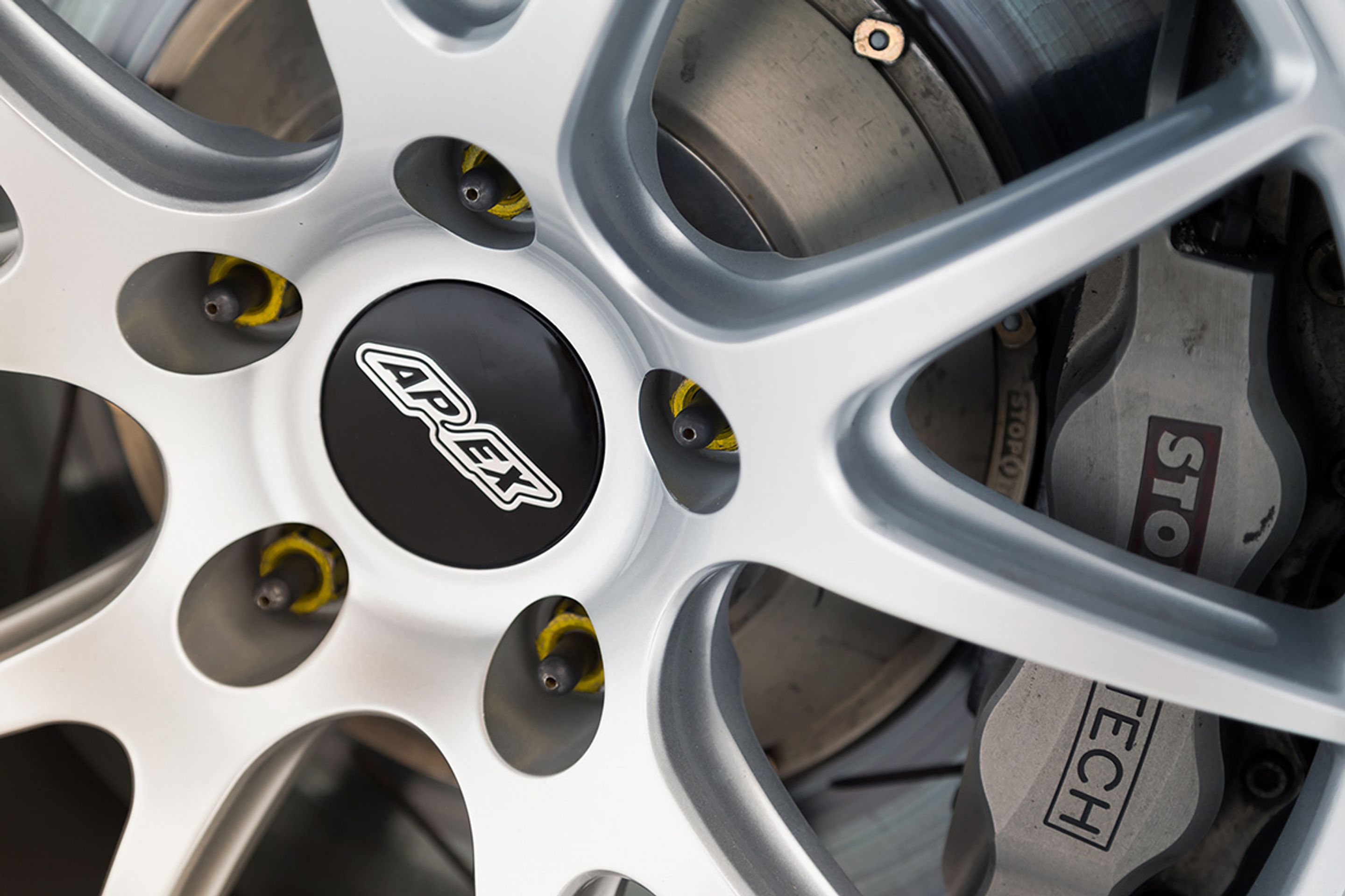 White BMW E90 Sedan M3 with 18" FL-5 Apex wheels in Race Silver