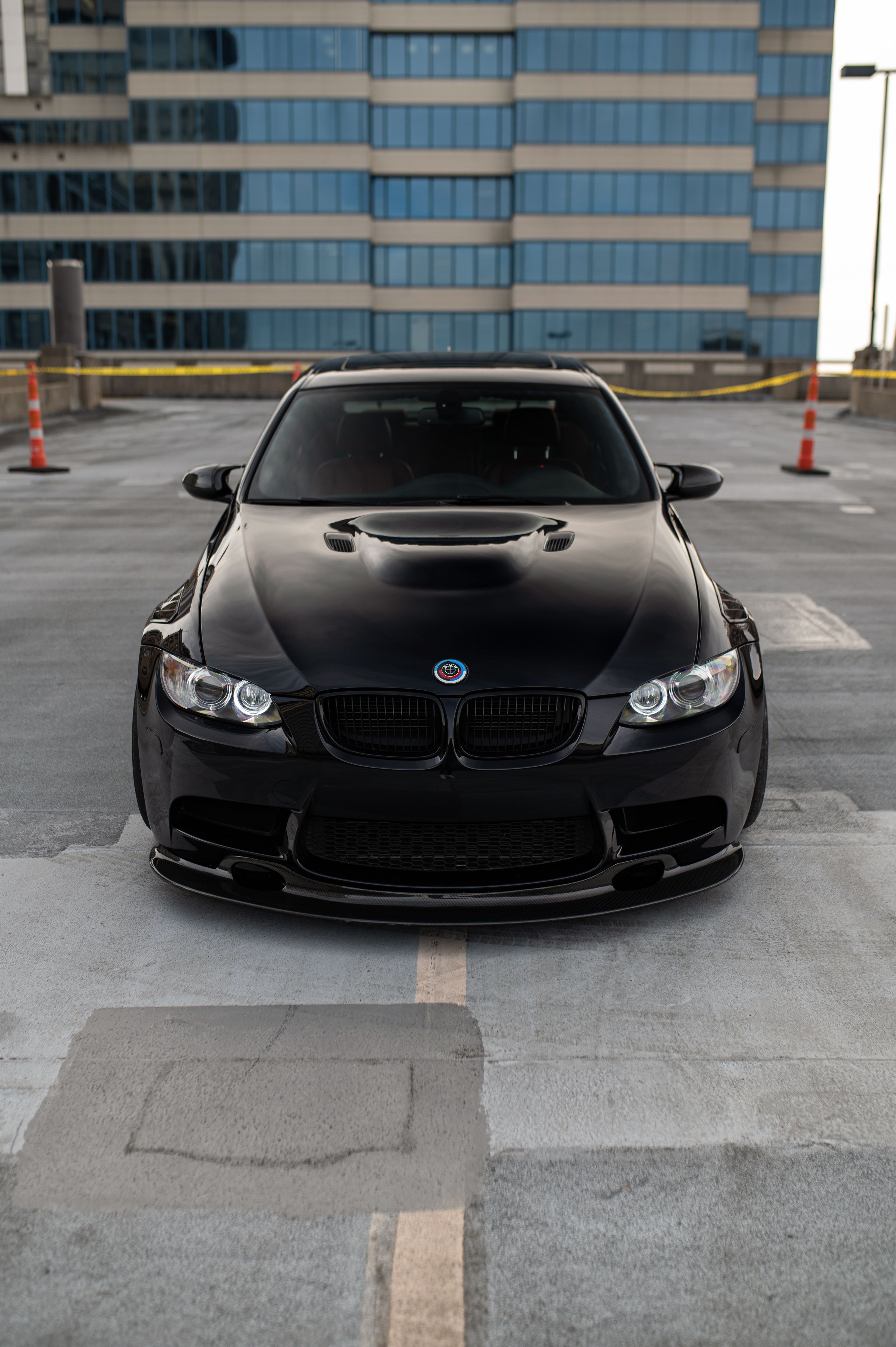 Black BMW E90 Sedan M3 with 18" ARC-8 Apex wheels in Satin Black
