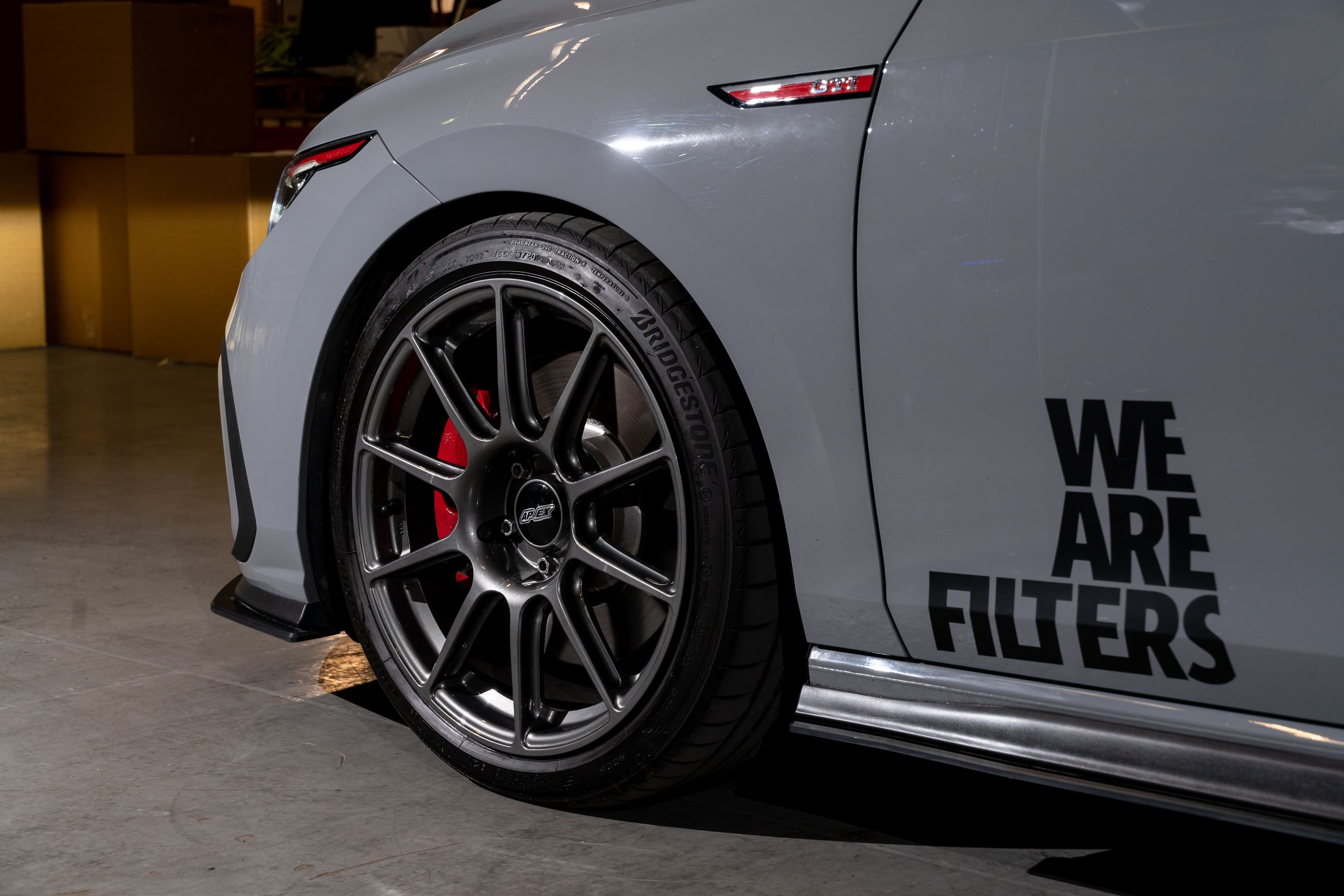 Grey VW MK8 GTI with 18" SM-10 Apex wheels in Anthracite