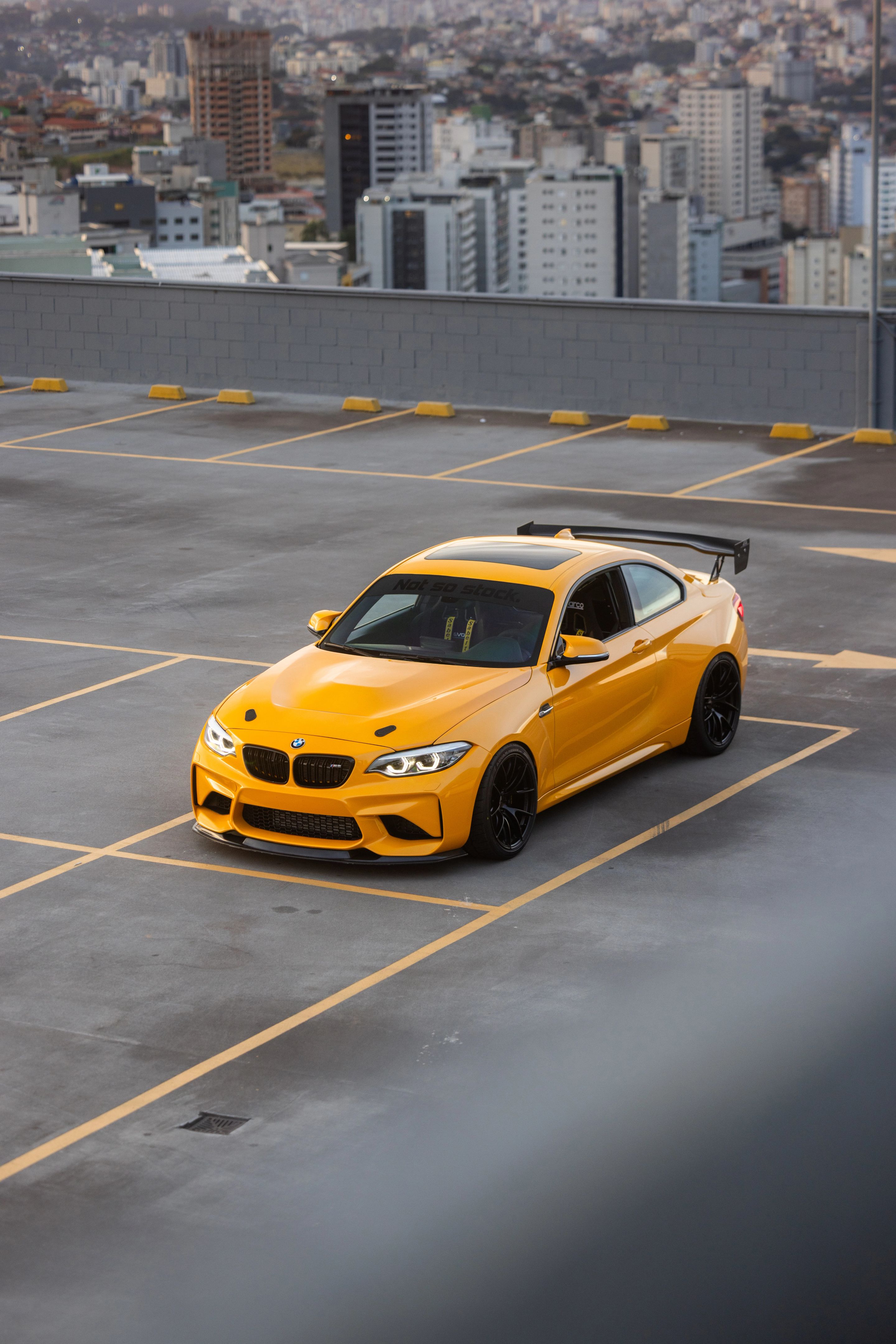 Yellow BMW F87 M2 with 19" VS-5RS Apex wheels in Satin Black