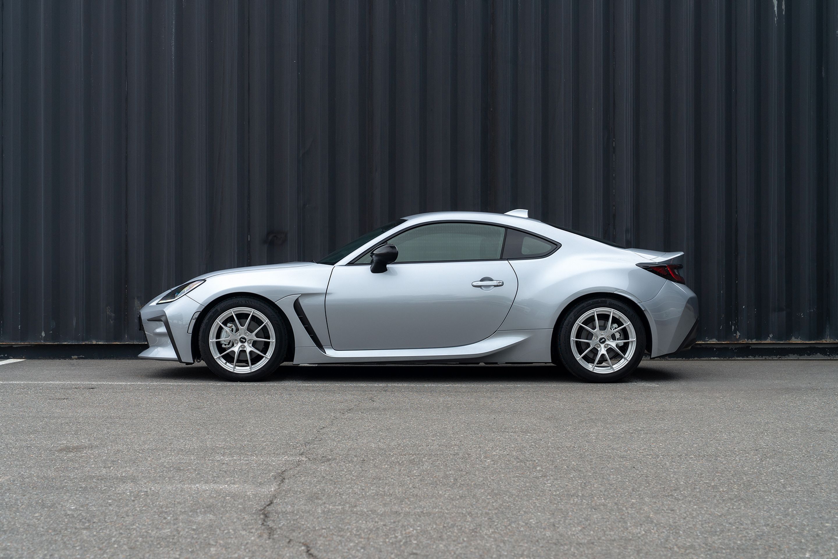 Silver Toyota GR86 with 17" VS-5RS Apex wheels in Brushed Clear