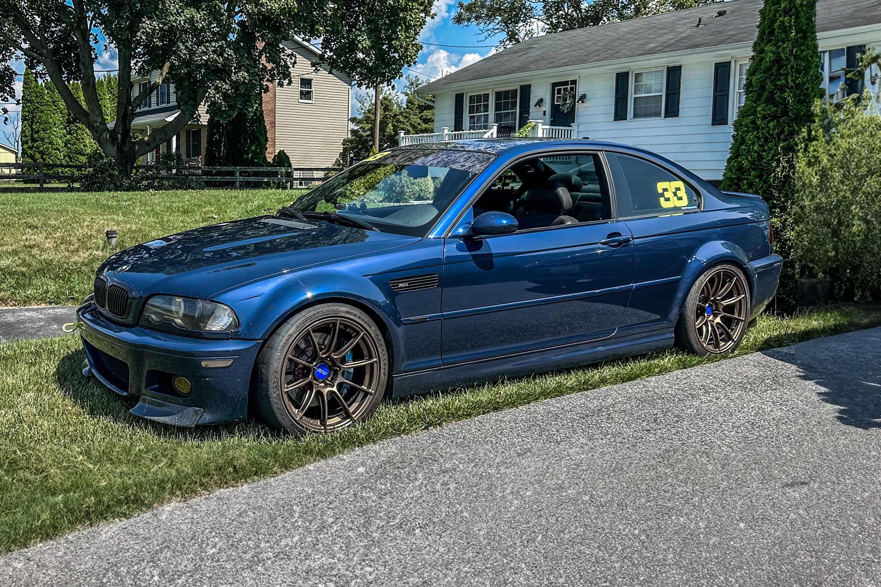 Blue BMW E46 M3 with 18" SM-10RS Apex wheels in Satin Bronze