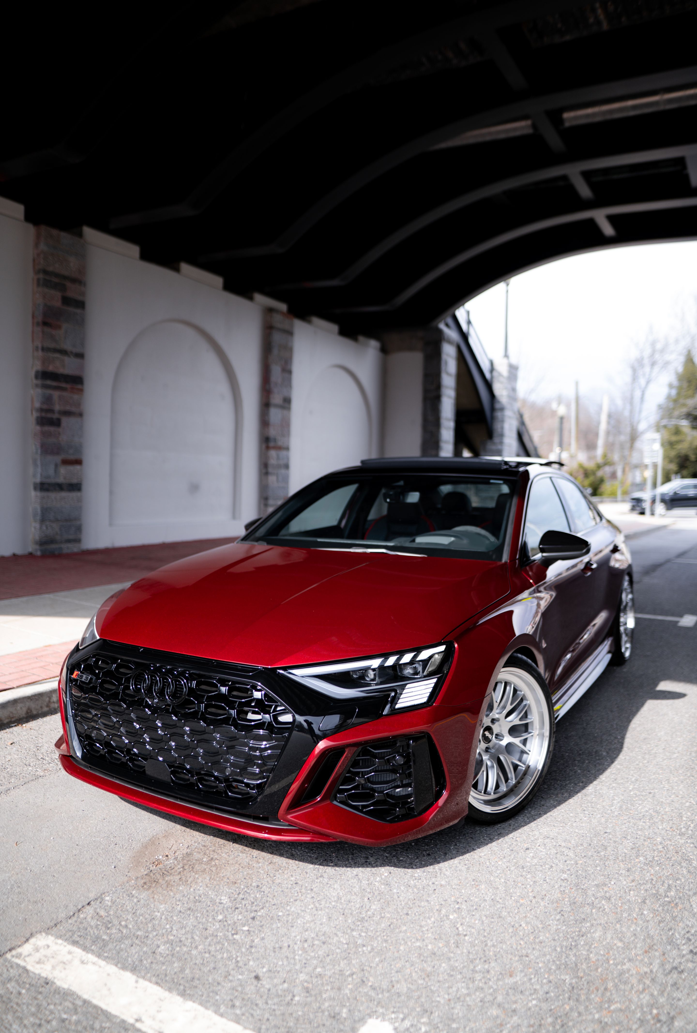 Red Audi 8Y RS 3 with 19" ML-10RT Apex wheels in Machined Lip Brushed Clear