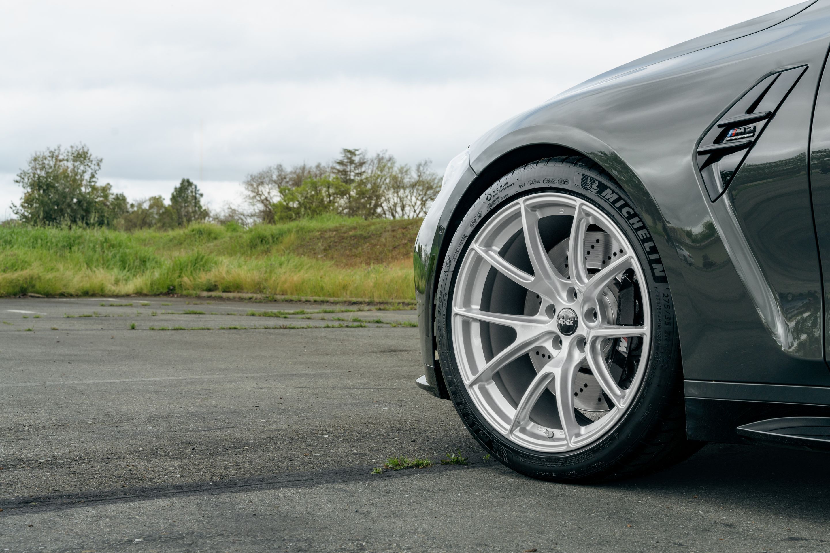 Grey BMW G80 M3 with 19" VS-5 Apex wheels in Race Silver