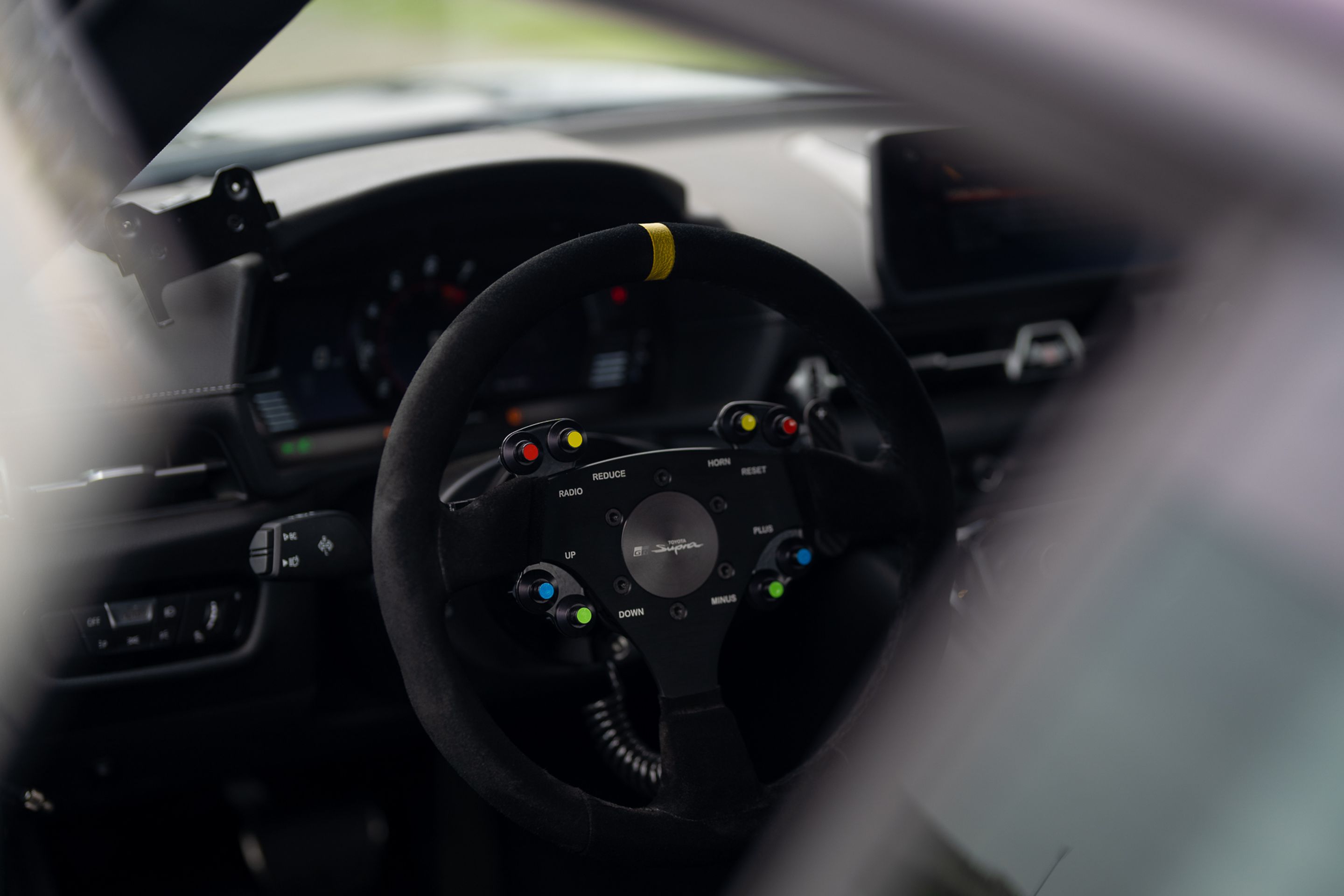 Purple Toyota GR Supra with 18" EC-7RS Apex wheels in Anthracite