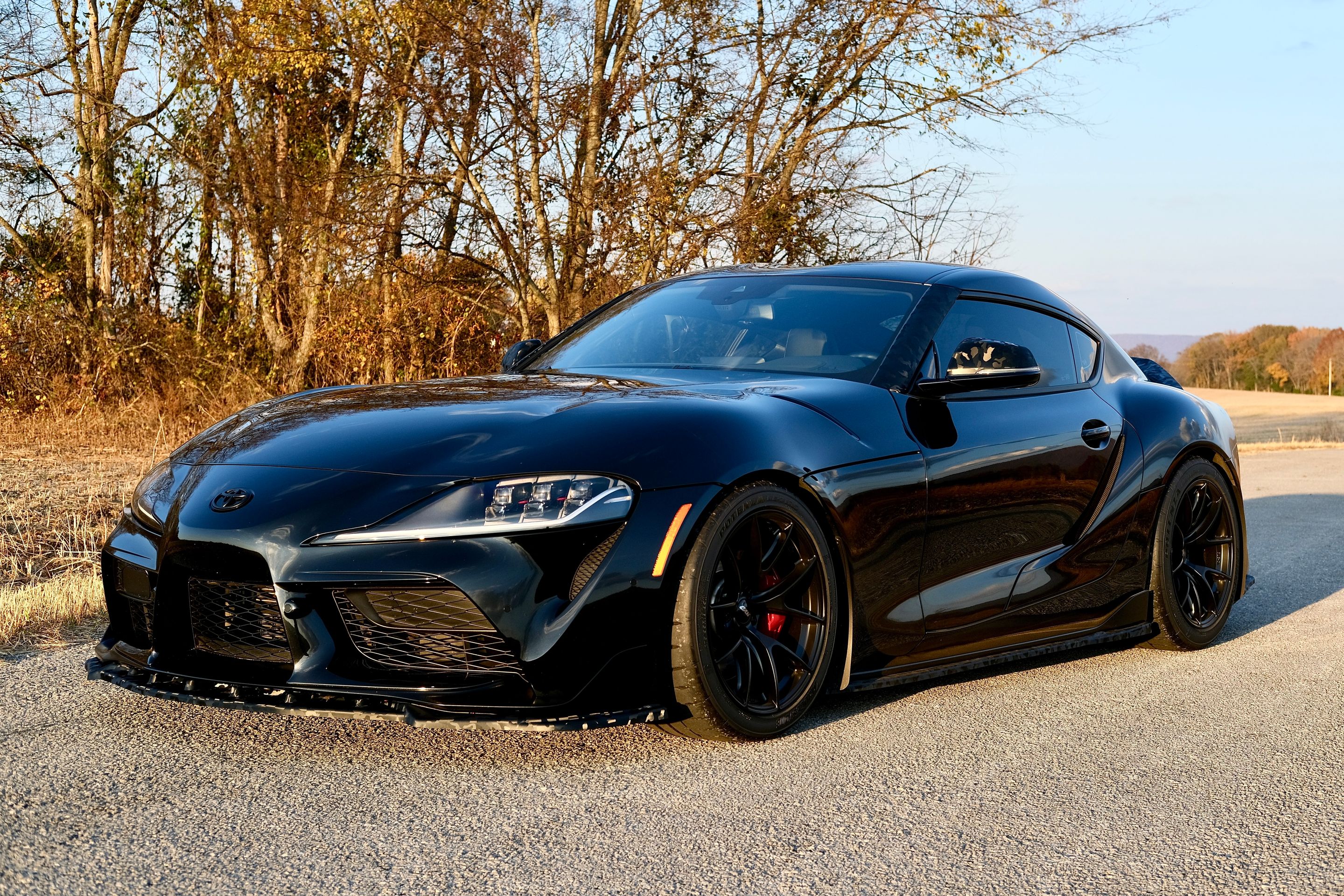 Black Toyota GR Supra with 18" VS-5RS Apex wheels in Satin Black